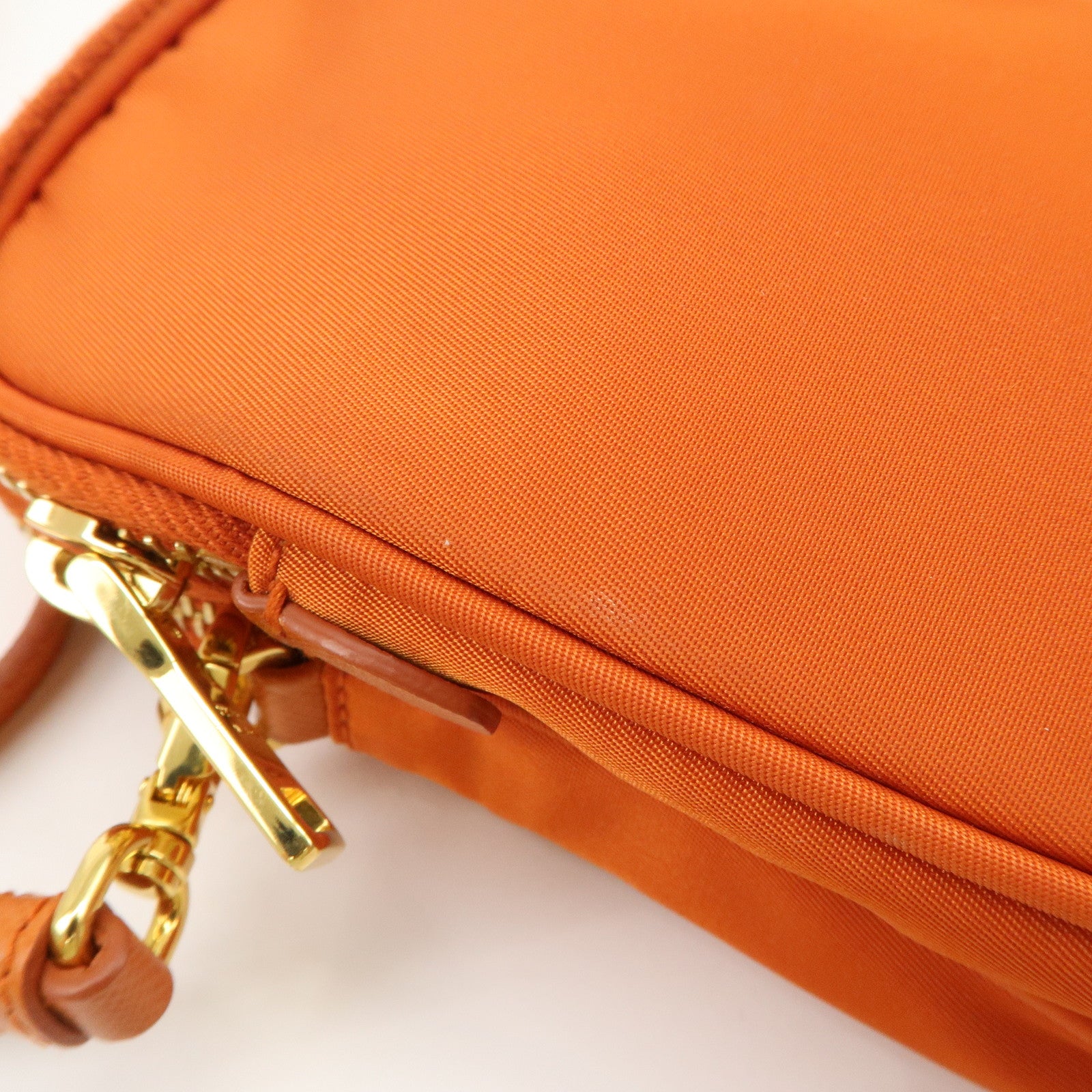 PRADA Triangle Logo Leather Nylon Smartphone Case Orange 2ZT012 Used