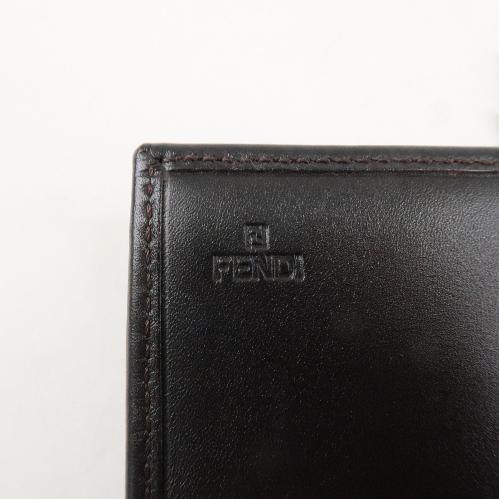 FENDI Zucchino Canvas Leather Bi-Fold Long Wallet Dark Brown 8M0021 Used