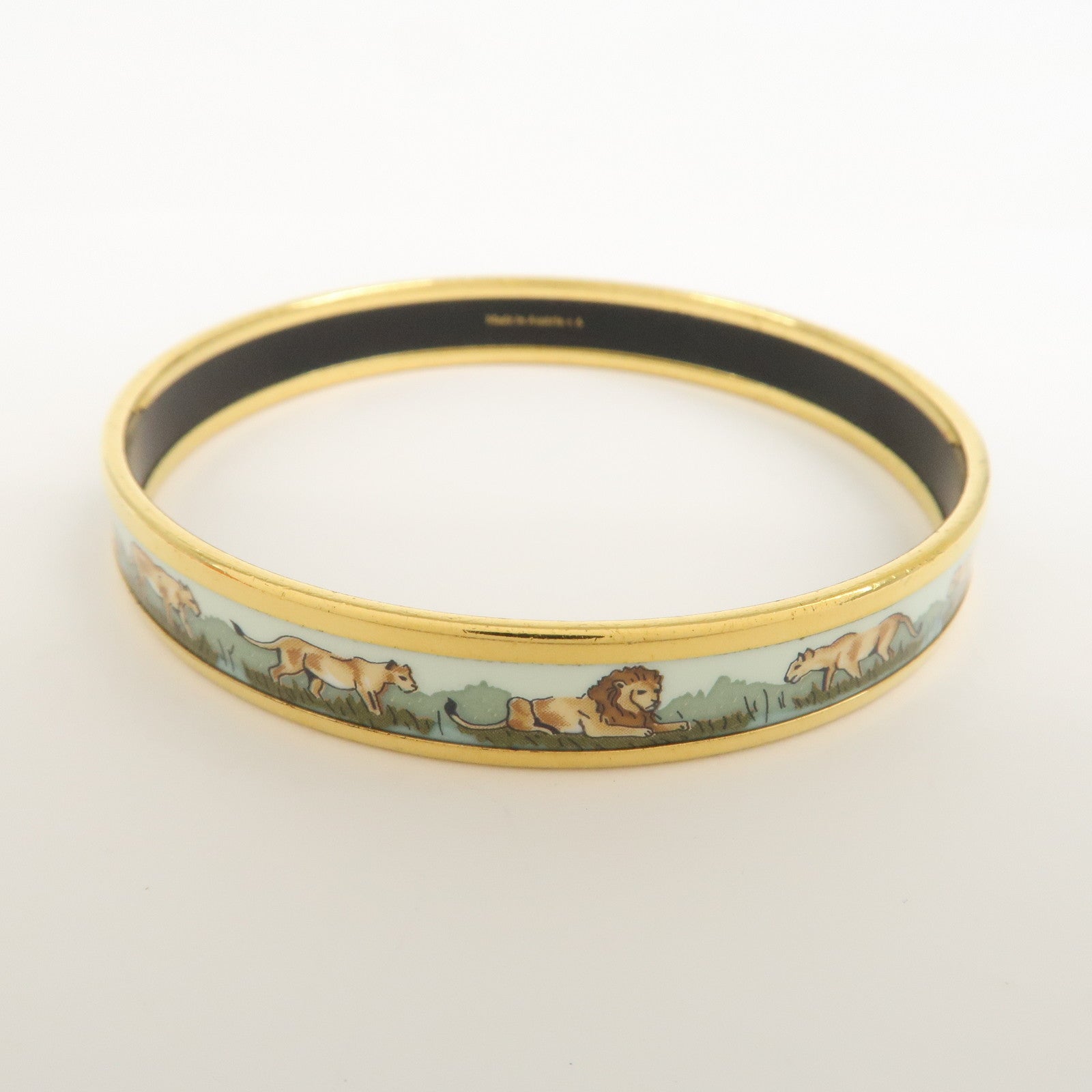 HERMES Email PM Metal Bracelet Bangle Gold Lion Safari