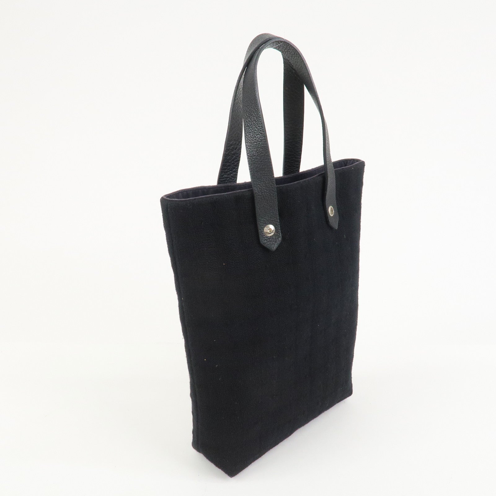 HERMES Amedaba PM Canvas Leather Tote Bag Hand Bag Black