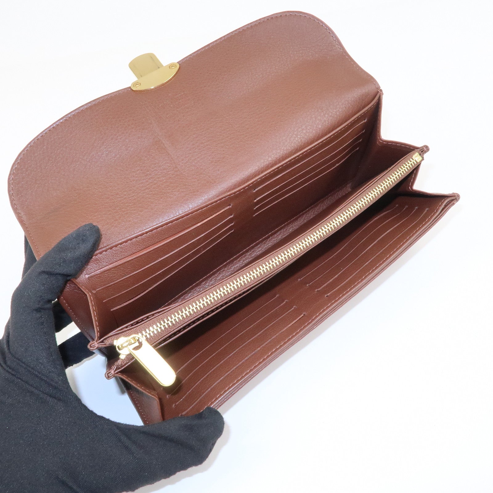 Louis Vuitton Monogram Mahina Portefeuilles Amelia Long Wallet Acajou M58125