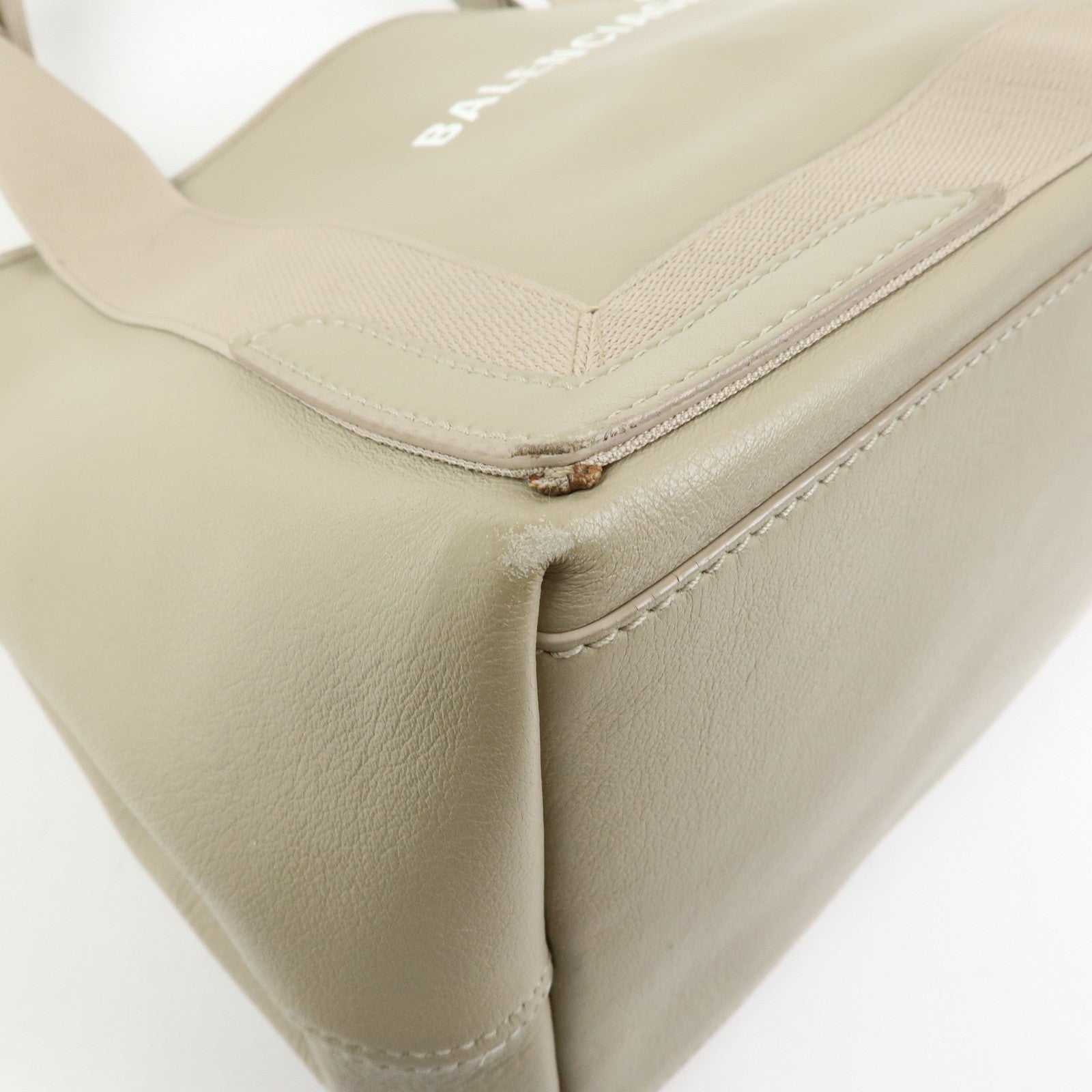 BALENCIAGA Navy Cabas Leather Small Tote Bag Beige 339933