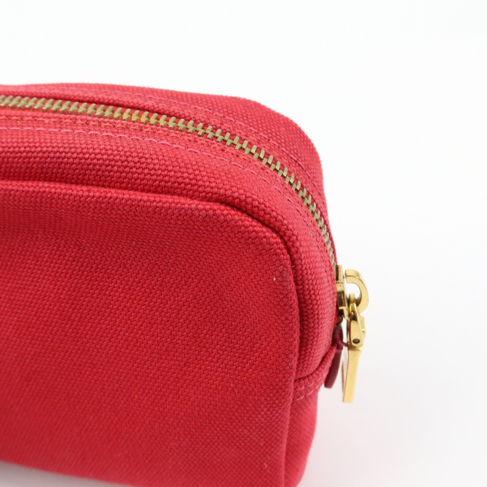 PRADA Triangle Logo Canvas Saffiano Leather Pouch Red 1N0021