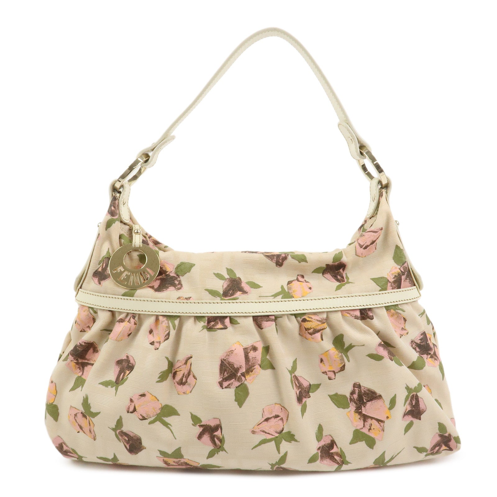 FENDI Canvas Leather Shoulder Bag Hand Bag Pink Ivory 8BR448