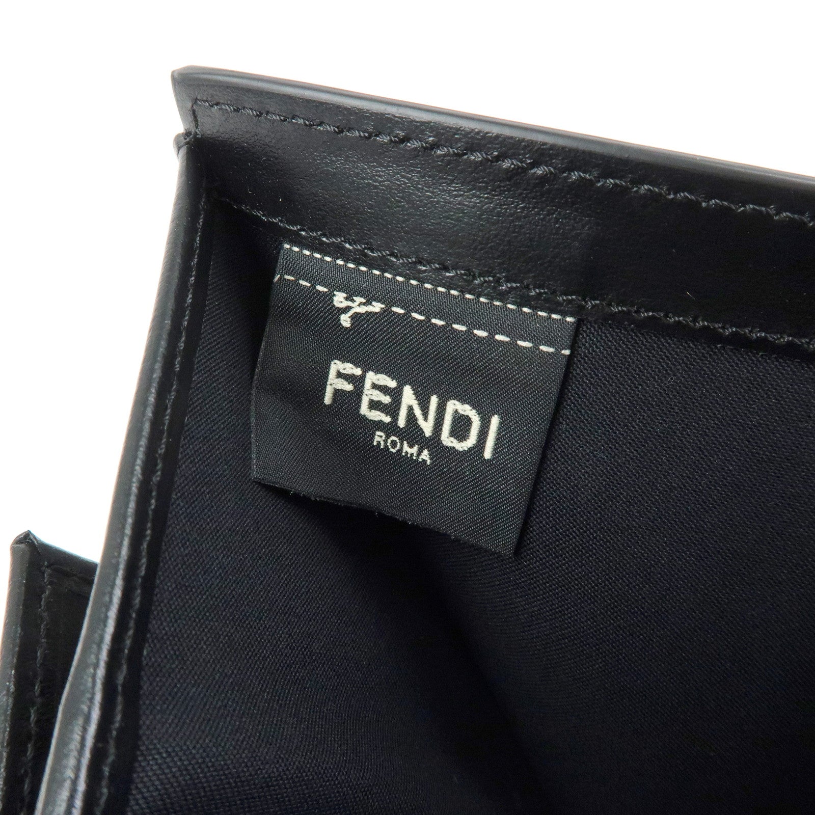FENDI F IS FENDI Leather Bi-fold Compact Wallet Black 8M0387