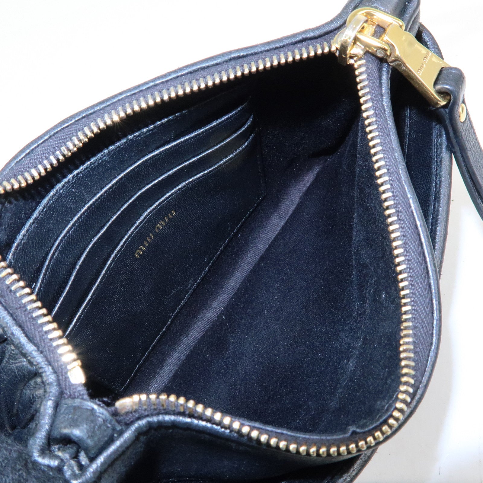 MIU MIU Matelasse Leather Gathered Shoulder Bag Crossbody Bag Black
