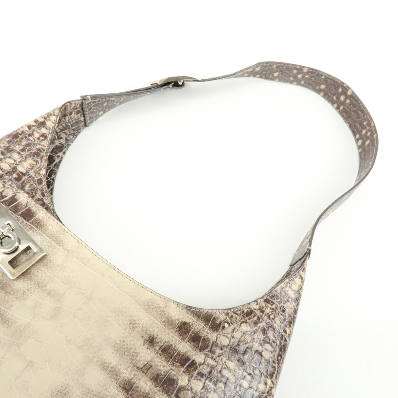 Ferragamo Gancini Embossed Leather Shoulder Bag Brown Beige
