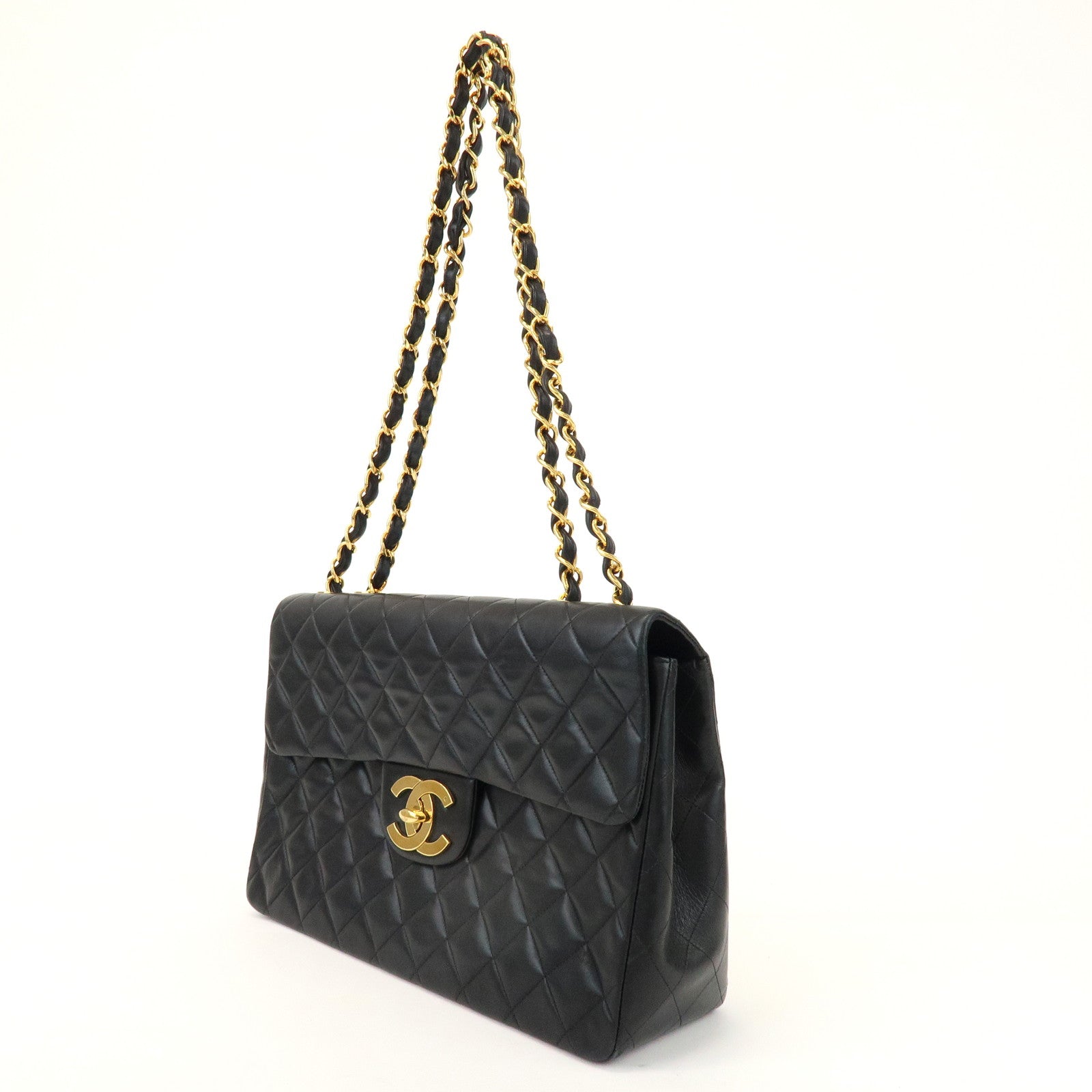CHANEL Jumbo Matelasse 34 Lamb Skin Shoulder Bag Black A01094