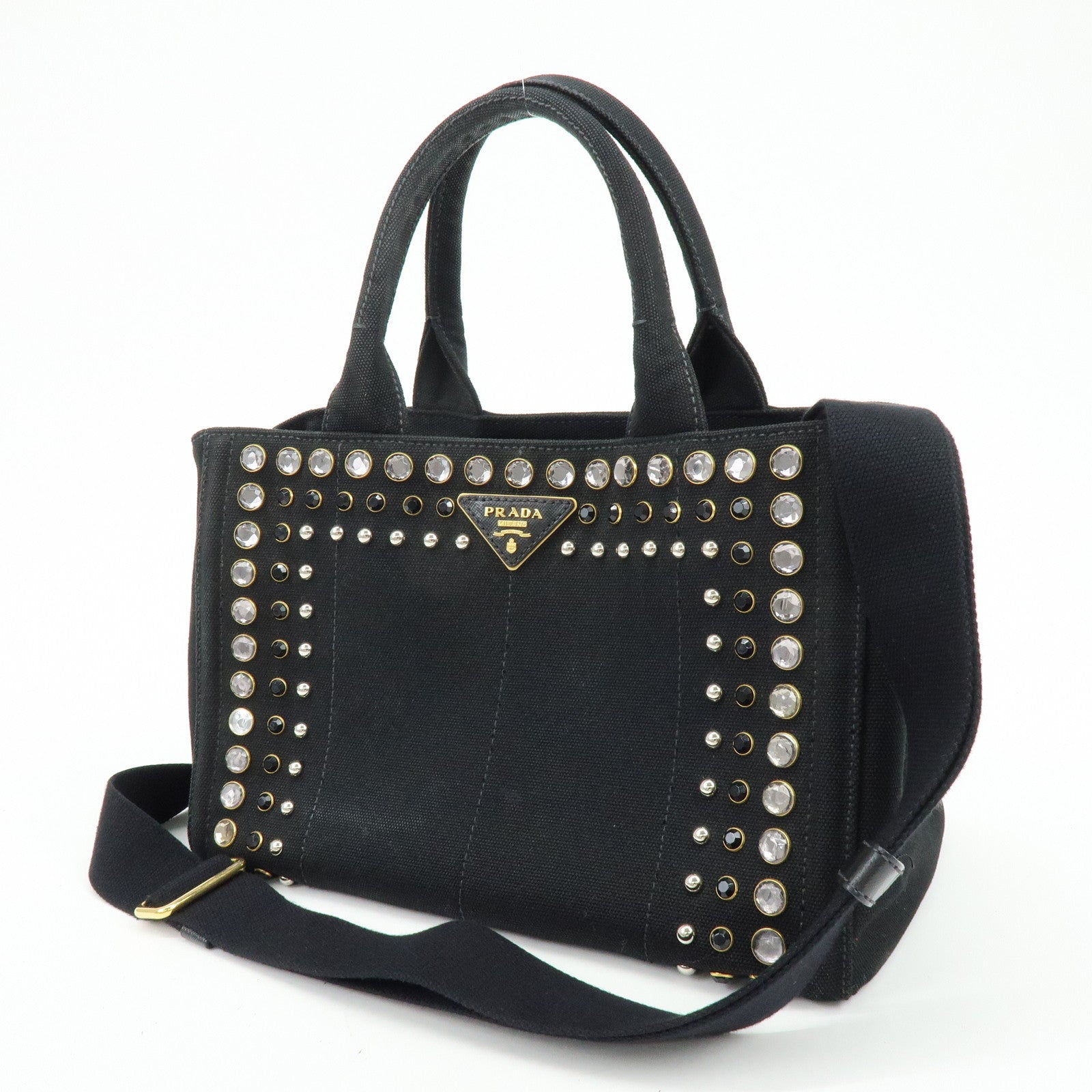 PRADA Triangle Logo Canapa Mini Canvas Bijoux 2Way Bag Black1BG439