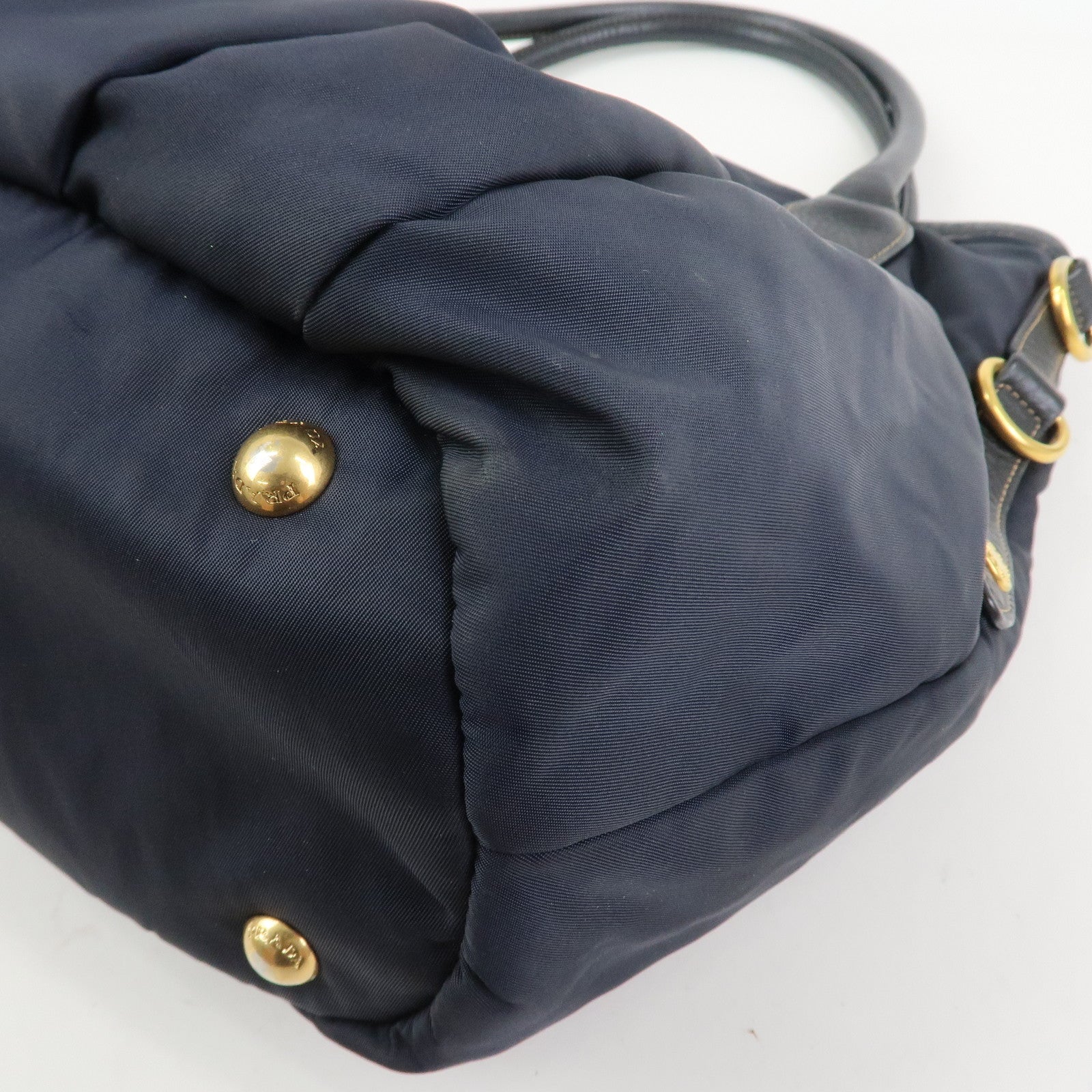 PRADA Logo Nylon Leather 2Way Bag Shoulder Bag Hand Bag Navy BR4420