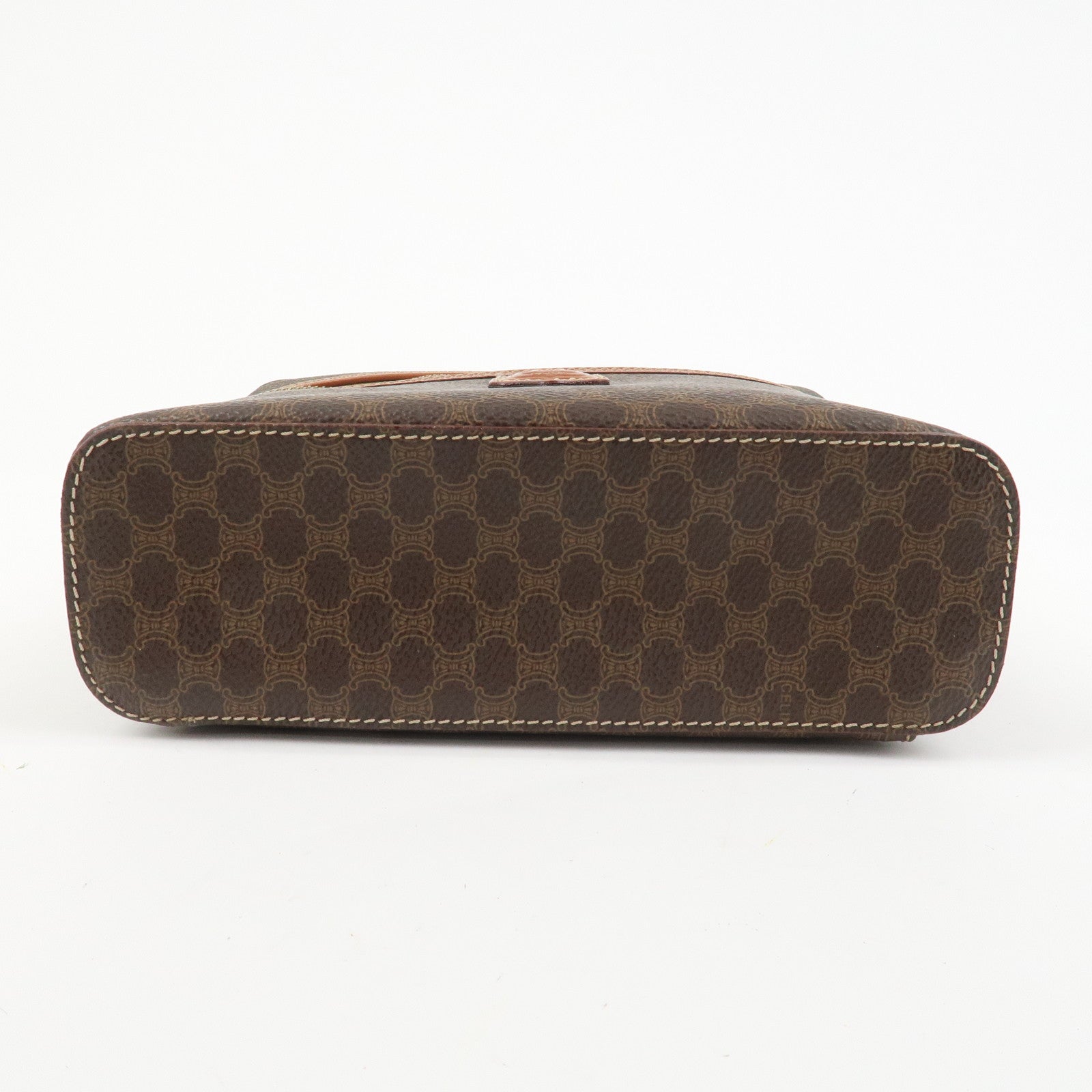 CELINE Macadam PVC Leather Vanity Bag Cosmetic Bag Hand Bag Brown