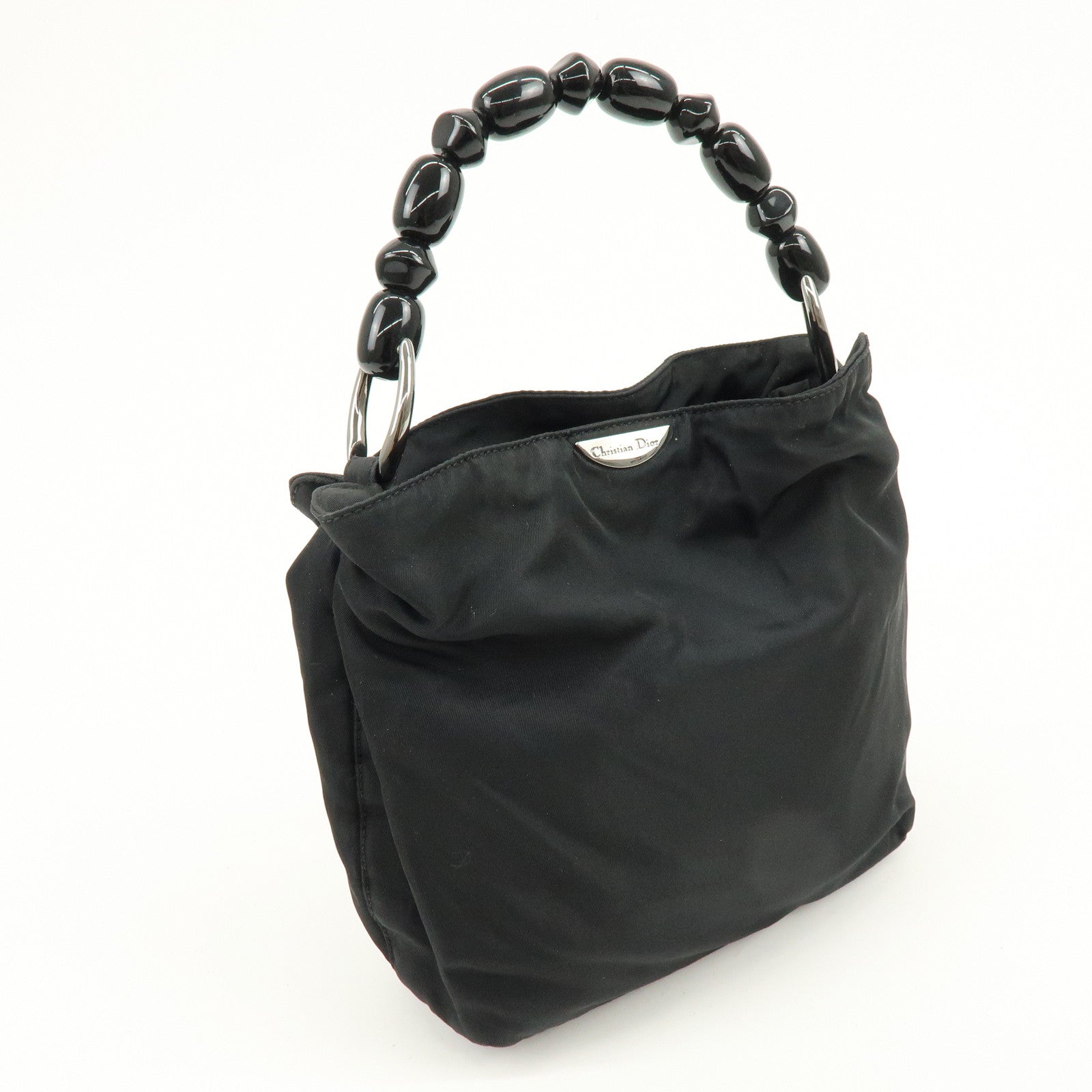 Christian Dior Malice Pearl Nylon Hand Bag Shoulder Bag Black