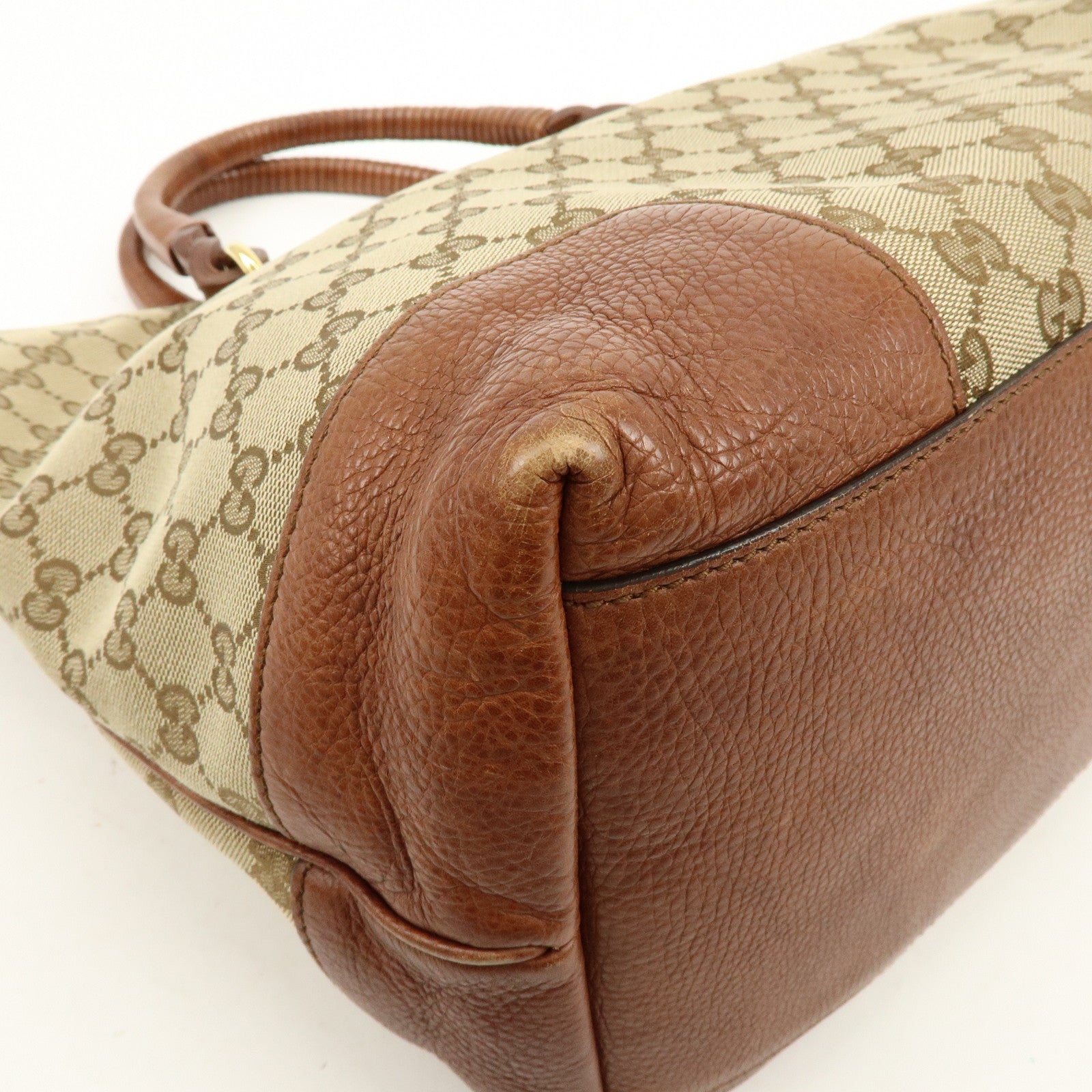 GUCCI GG Canvas Leather Shoulder Bag Tote Bag Beige Brown 323665