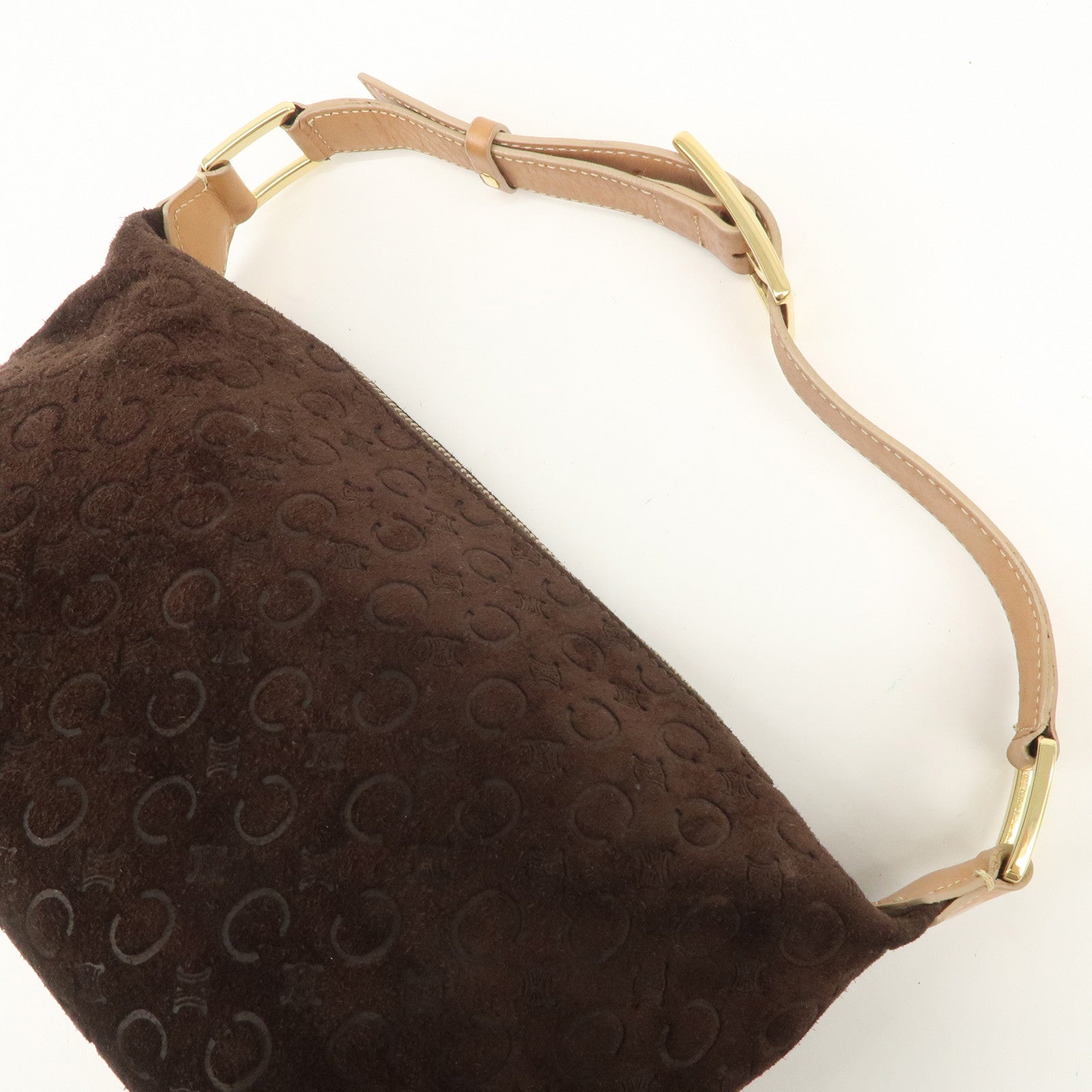 CELINE Macadam Leather Suede Shoulder Bag Hand Bag Brown
