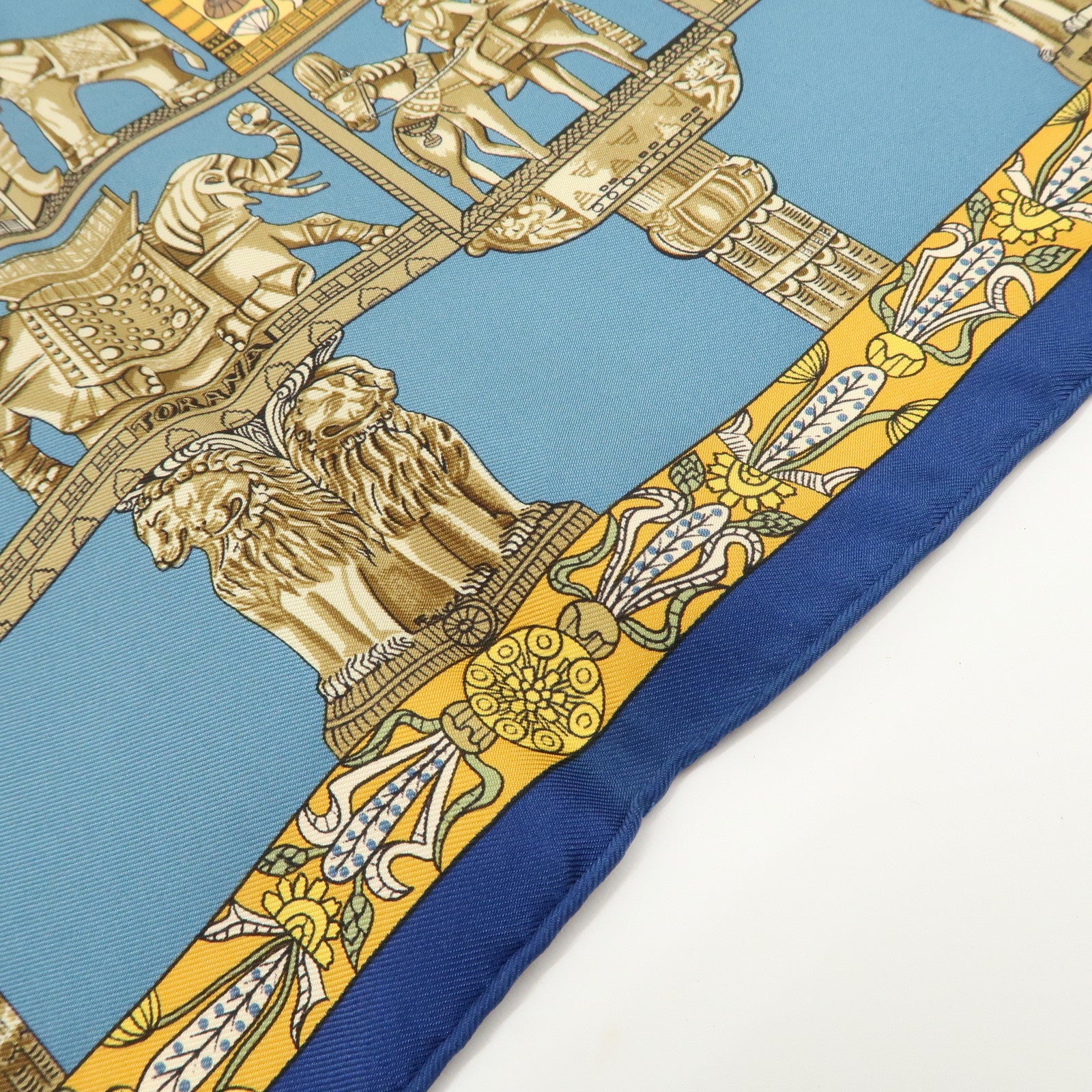 HERMES Carre 90 Silk 100% Scarf TORANA Blue