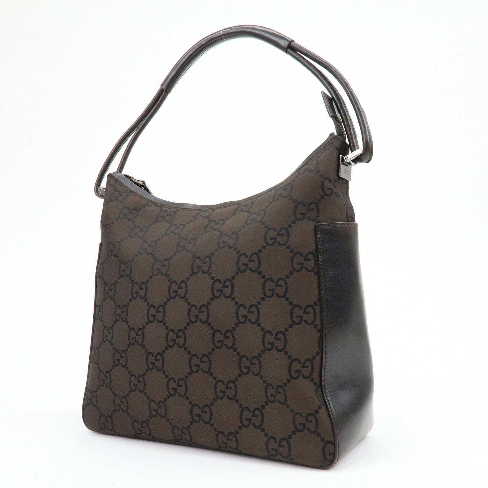 GUCCI GG Nylon Leather Shoulder Bag Hand Bag Brown 001・ｻ3766