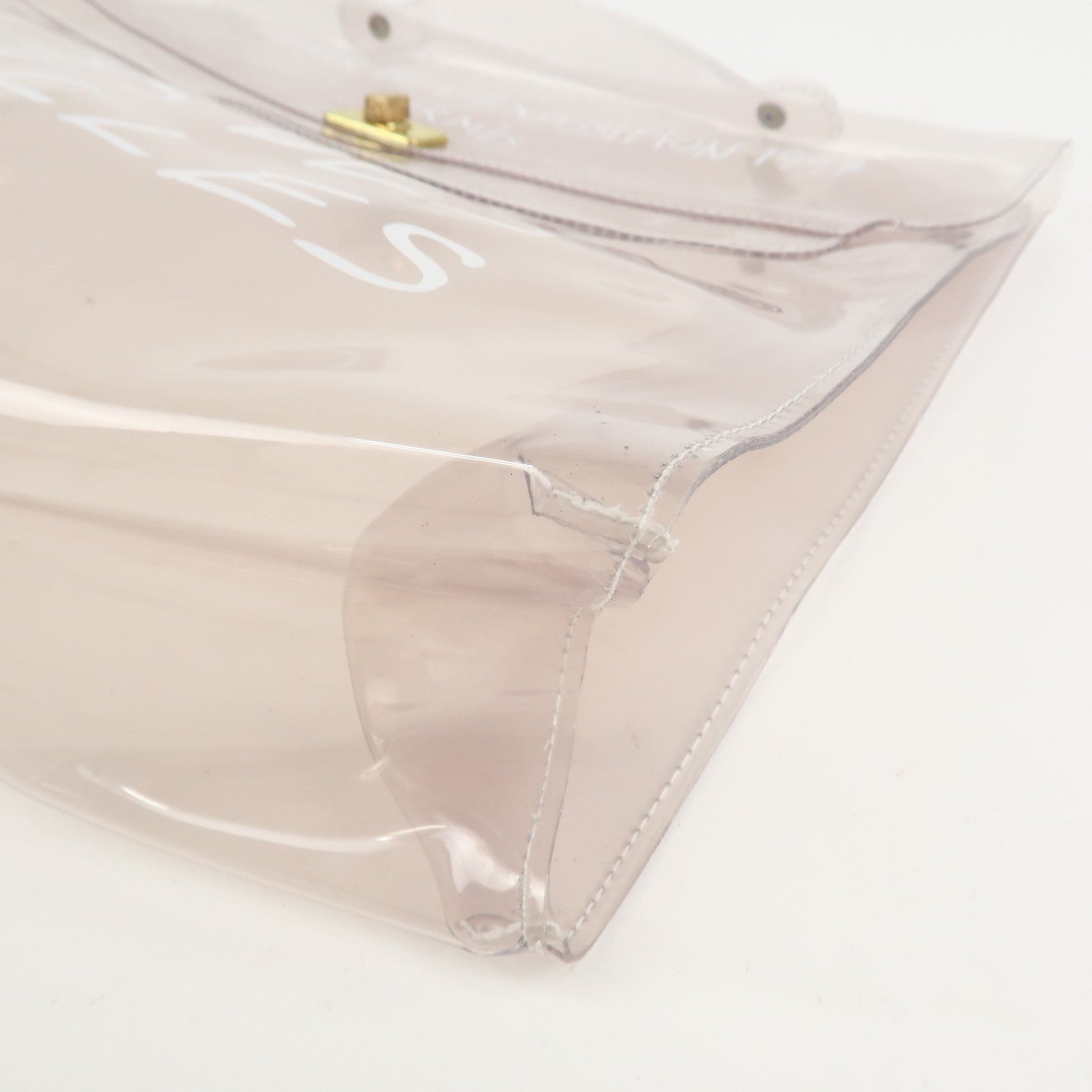HERMES Kelly Vinyl Hand Bag Clear Transparent White Gold