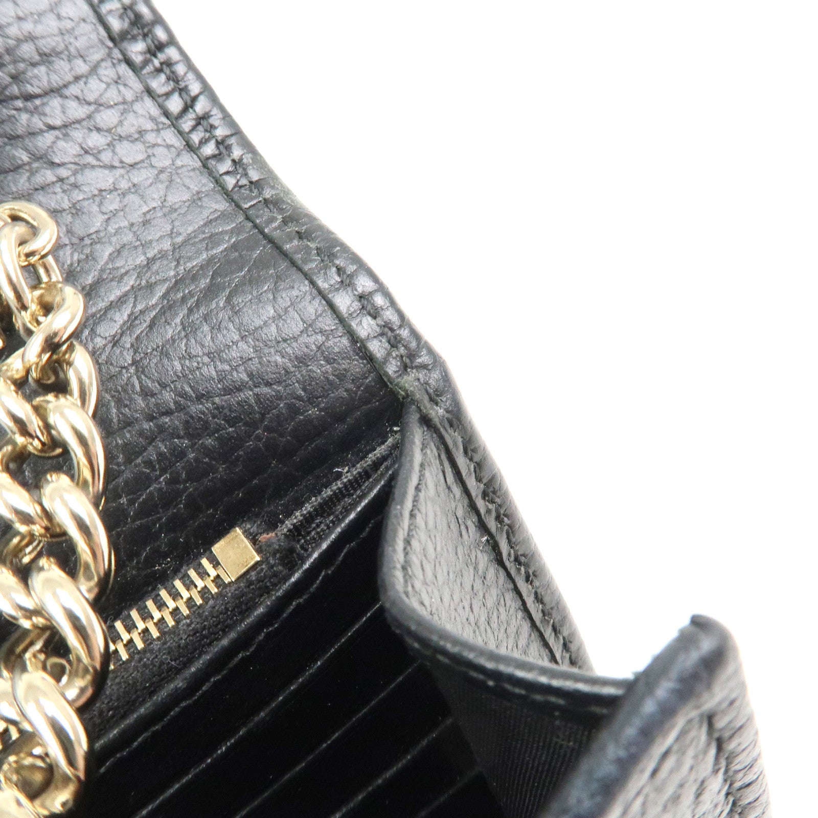 GUCCI Interlocking G Leather Chain Shoulder Bag Black 615523