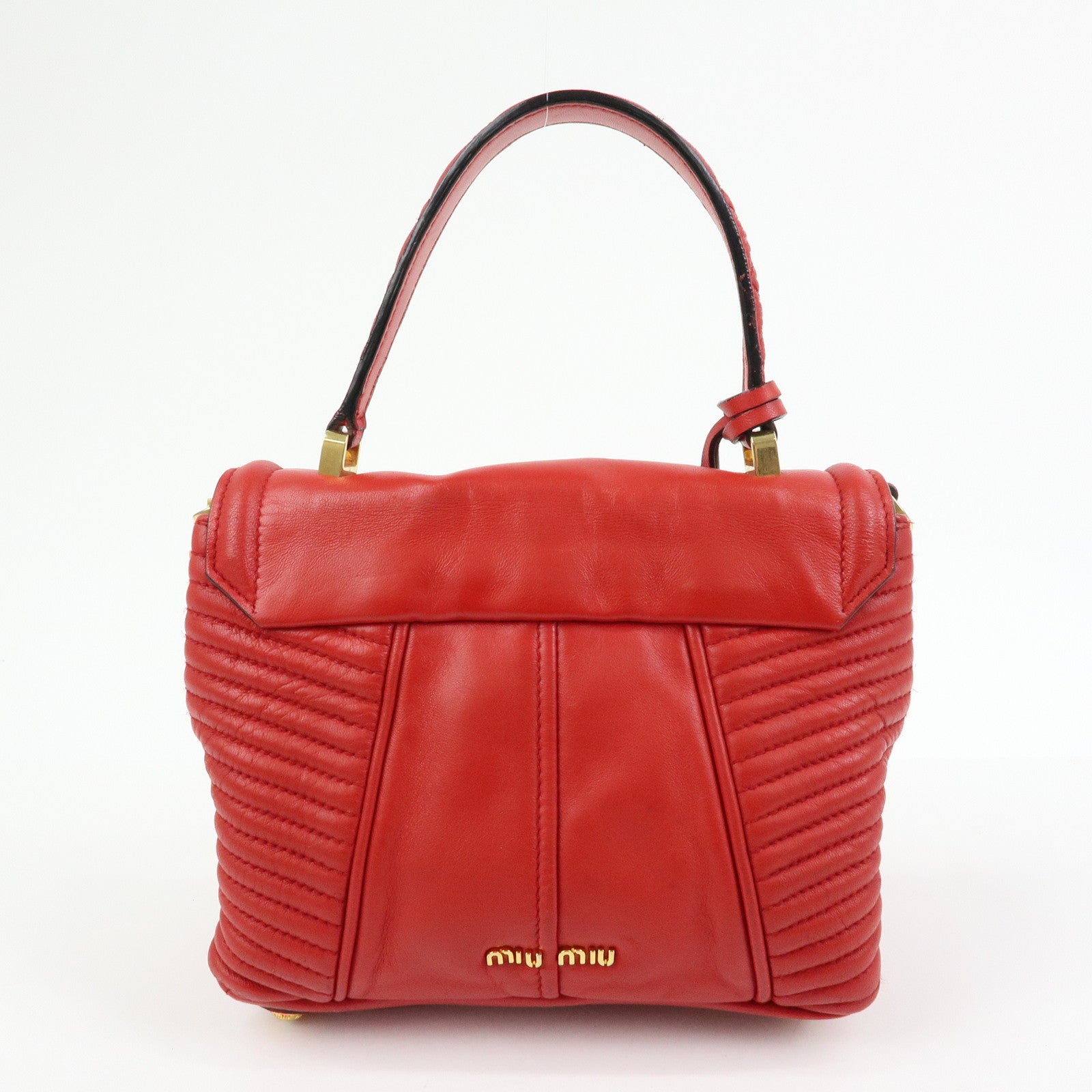 MIU MIU Leather 2Way Bag Hand Bag Shoulder Bag Crossbody Bag Red