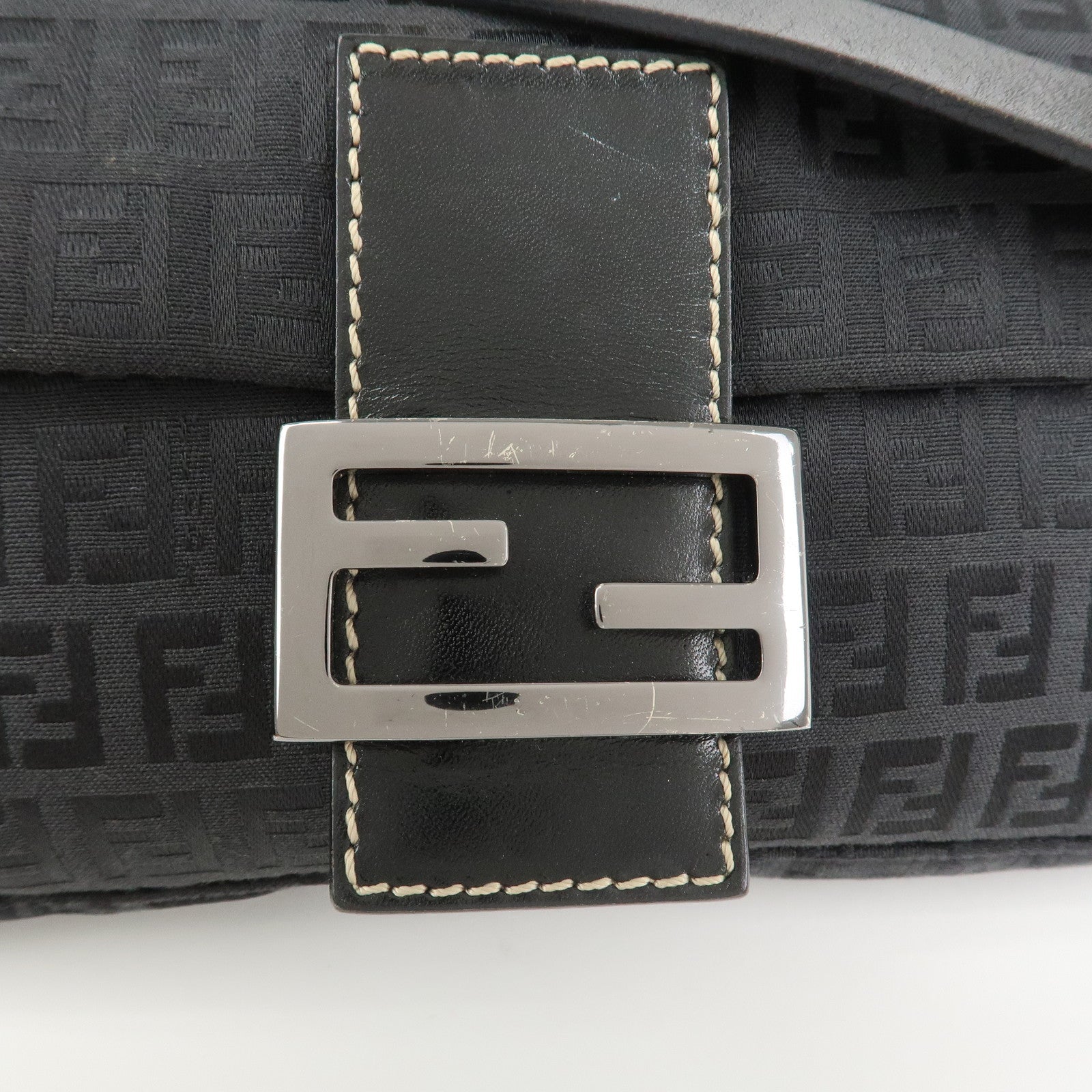 FENDI Mamma Baguette Zucchino Canvas Leather Shoulder Bag 8BR000