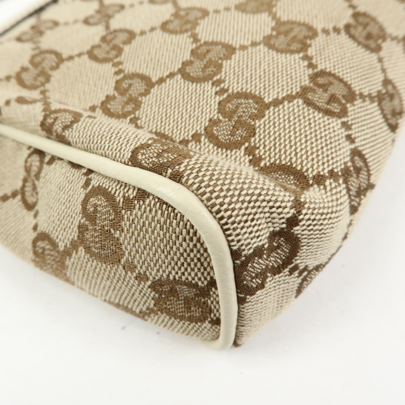 GUCCI GG Canvas Leather Accessory Pouch Hand Bag Beige White 145750