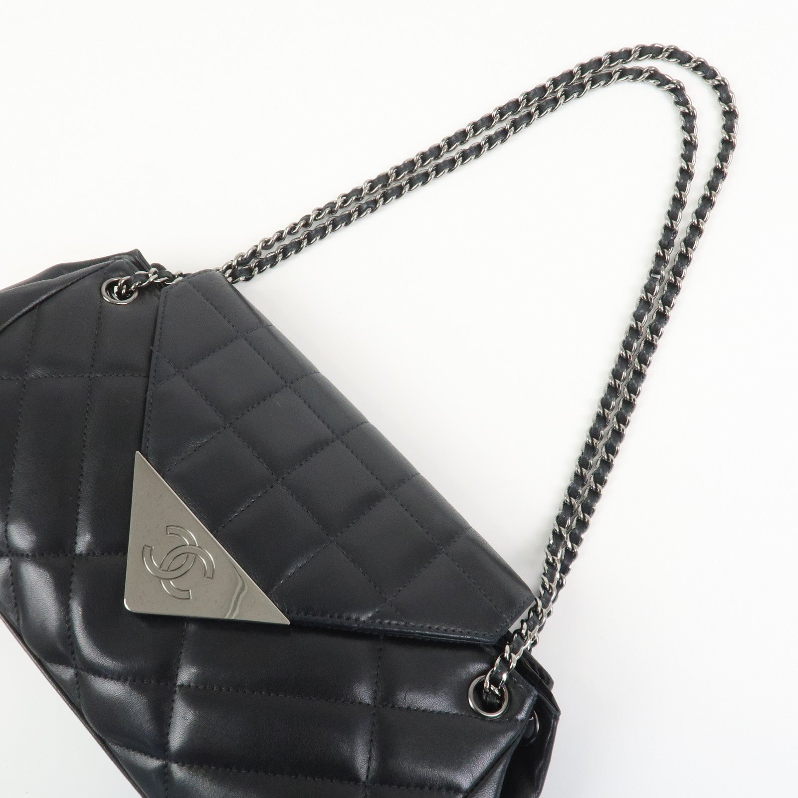 CHANEL COCO Mark Lamb Skin Chain Shoulder Bag Hand Bag Black