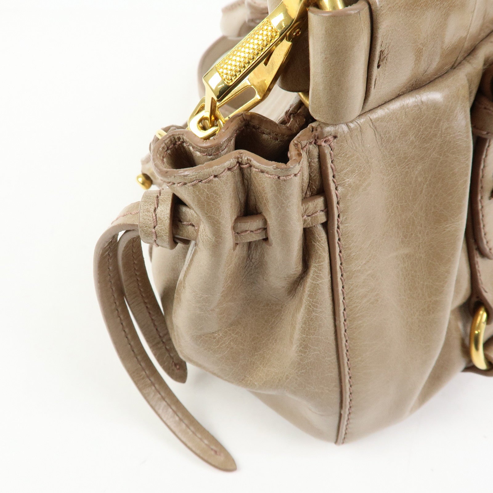 MIU MIU Logo Leather 2Way Bag Hand Bag Shoulder Bag Beige RN0647