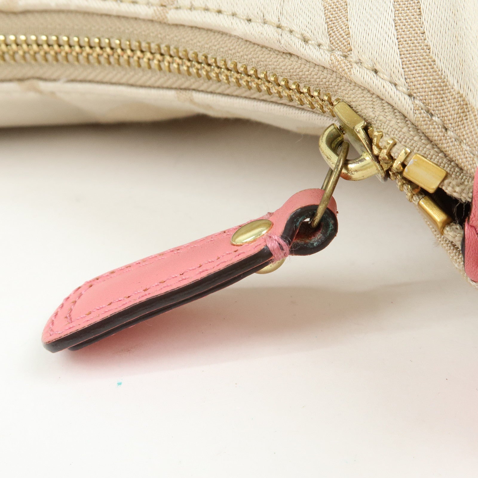COACH Signature Nylon Leather 2Way Shoulder Bag Hand Bag Beige Pink