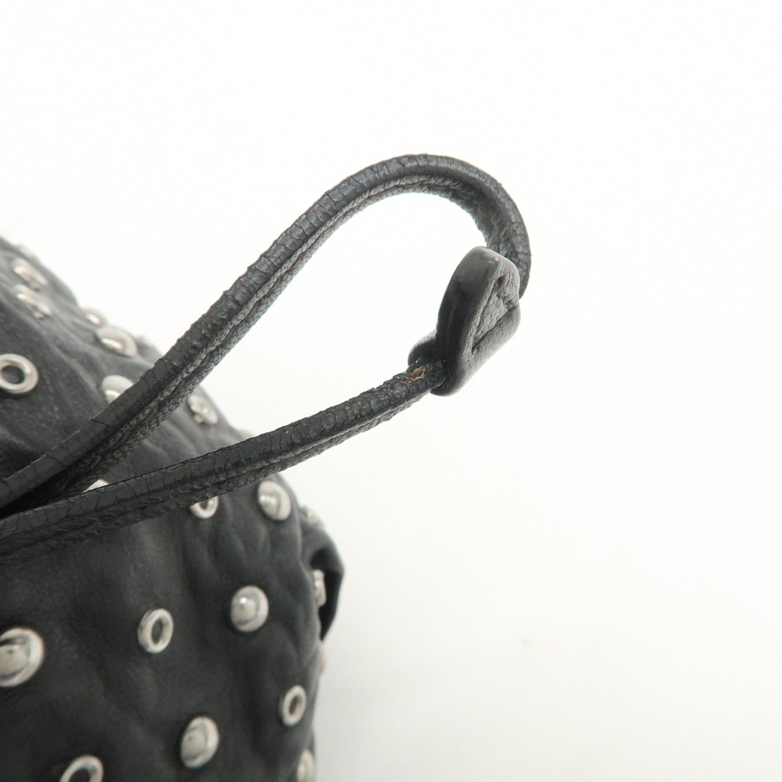 PRADA Studs Leather Drawstring Bag Cosmetic Pouch Black