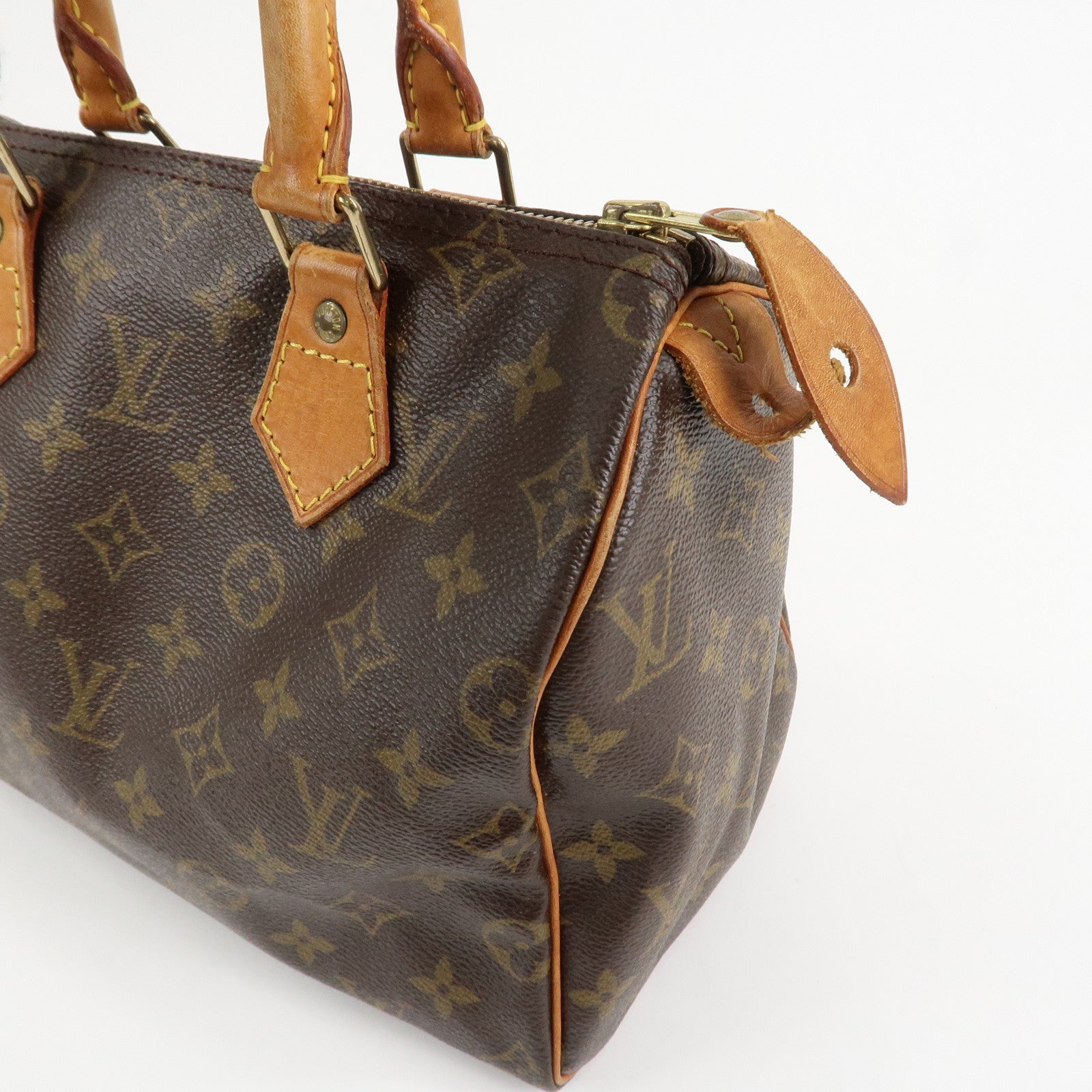 Louis Vuitton Monogram Canvas Leather Speedy 25 Boston Bag M41528