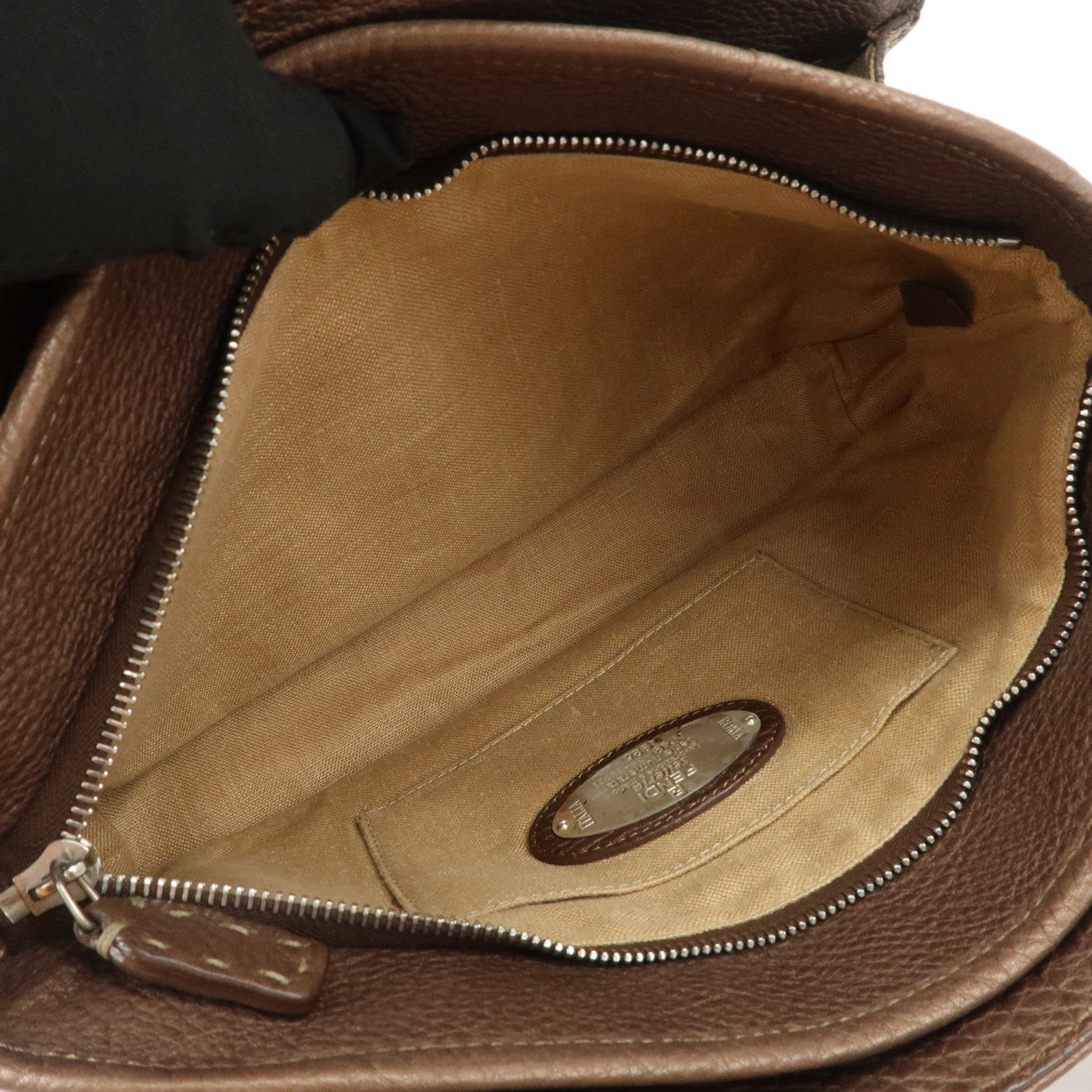 FENDI Seleria Leather Hand Bag Brown 8BN170