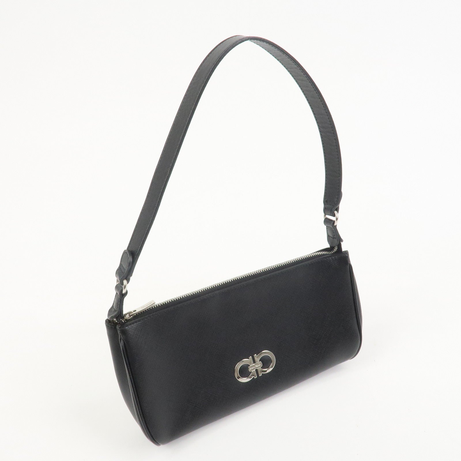 Ferragamo Gancini Leather Shoulder Bag Hand Bag Black