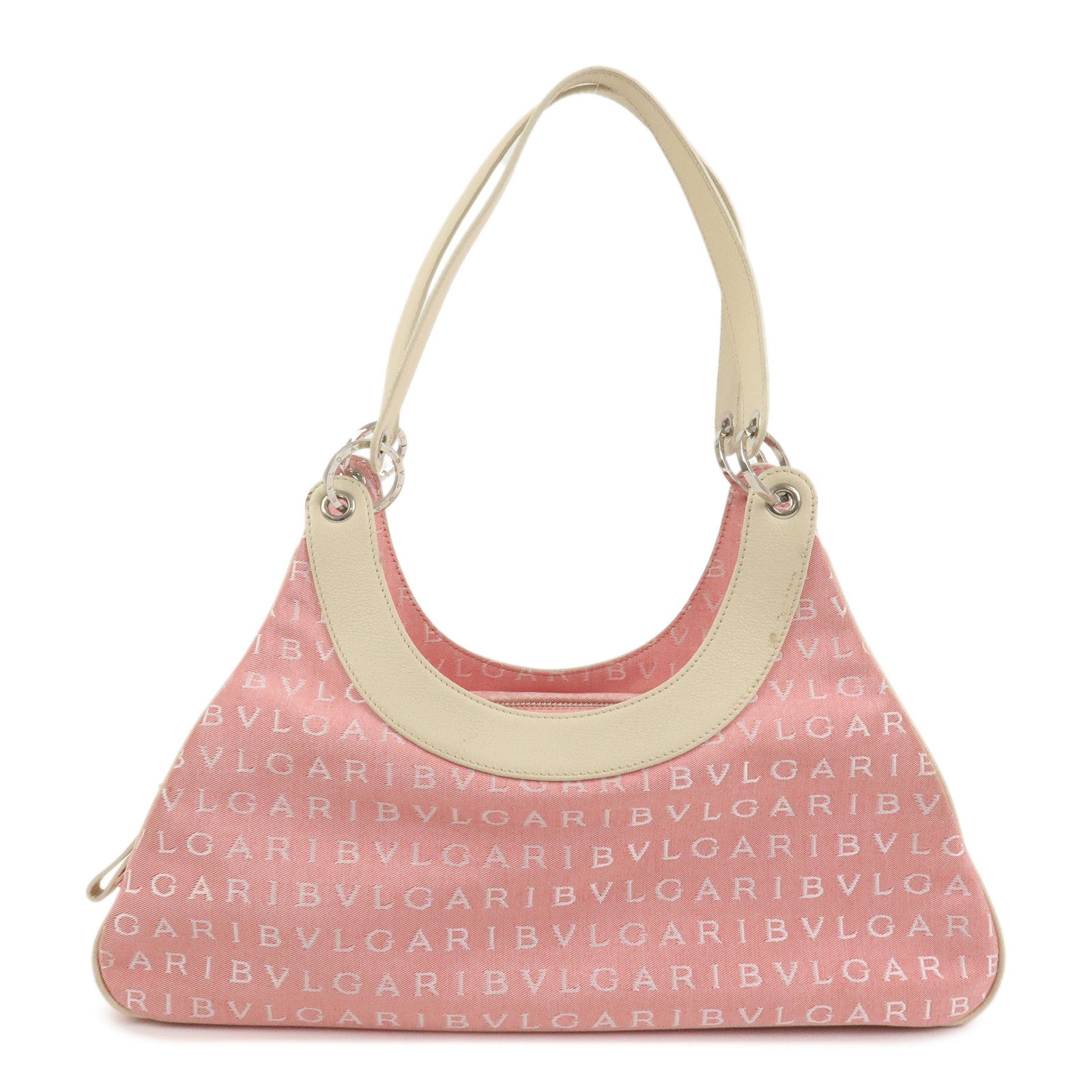 BVLGARI Logo Mania Canvas Leather Shoulder Bag Hand Bag Pink