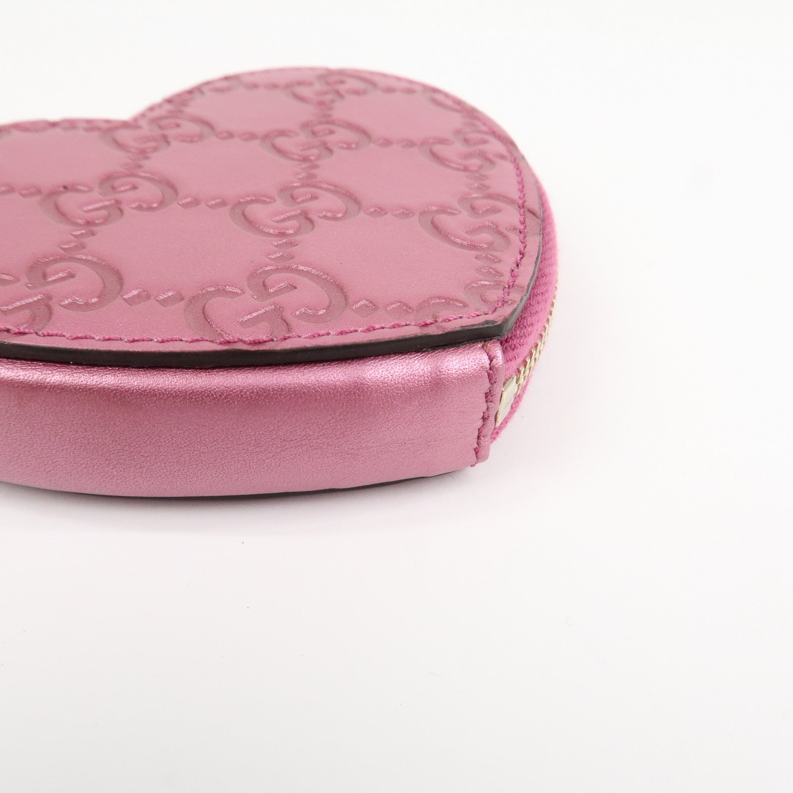 GUCCI Lovely Heart Guccissima Leather Coin Case MetallicPink 152615