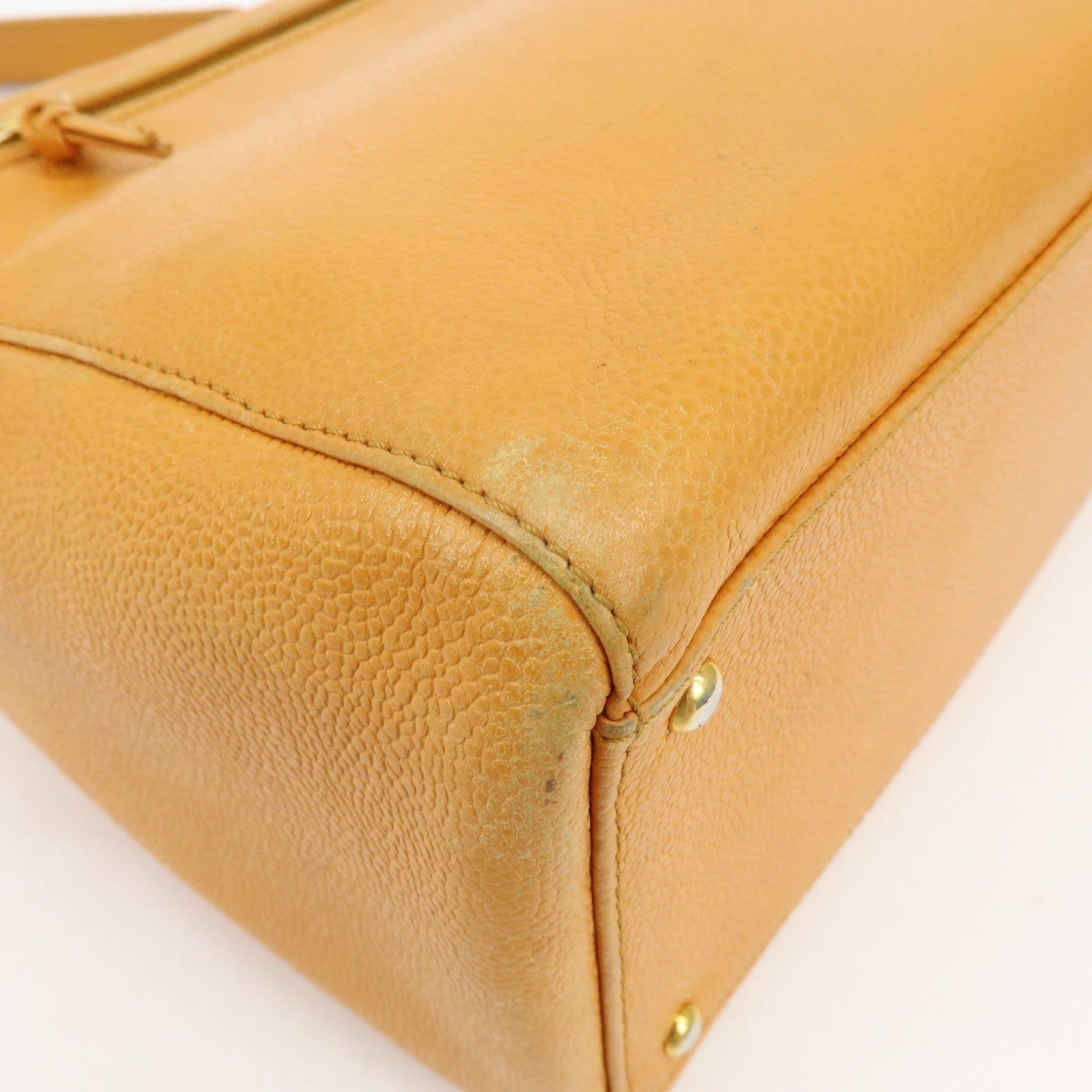 CHANEL COCO Mark Caviarskin Chain Shoulder Bag Boston Bag Yellow