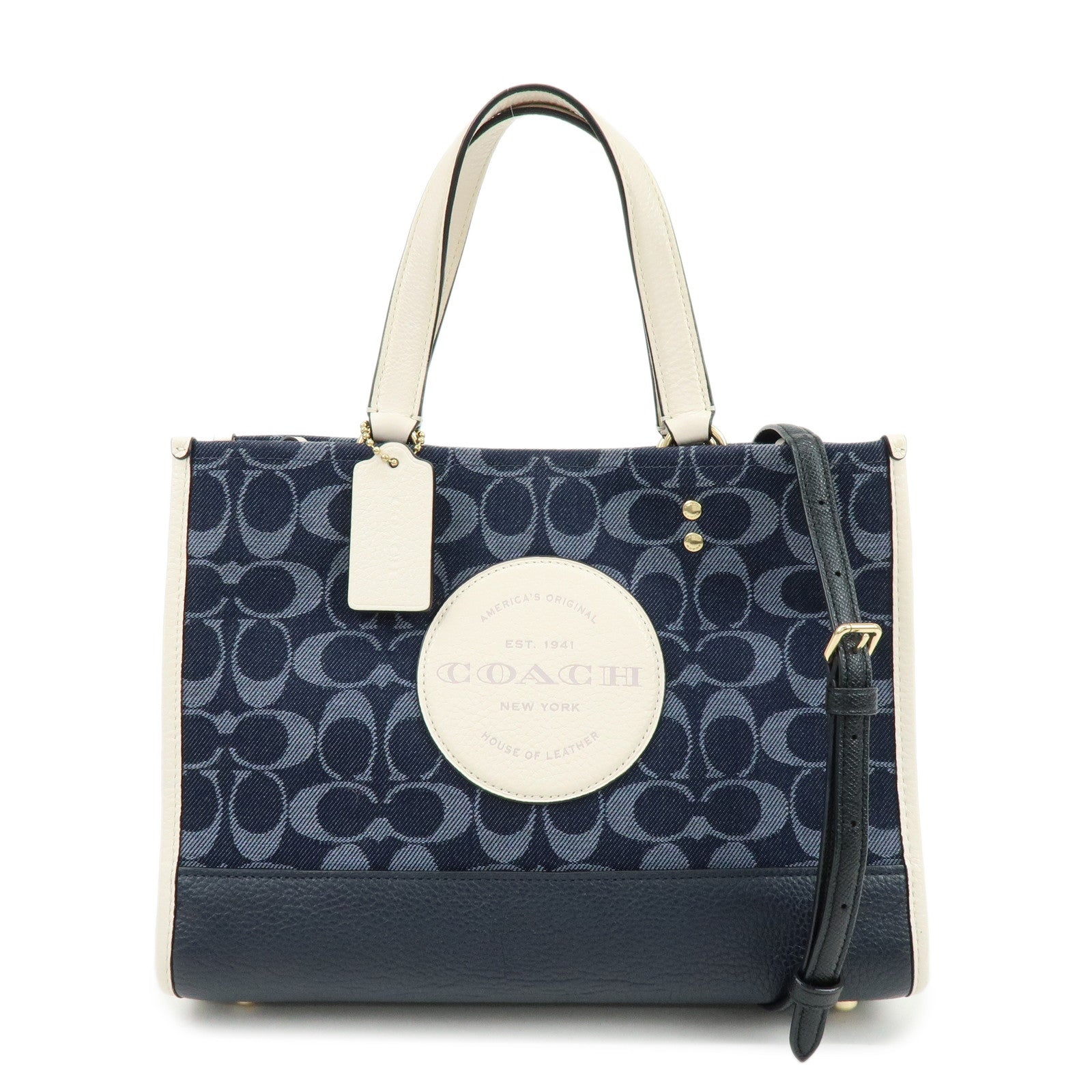 COACH Dempsey Signature Denim Leather 2Way Shoulder Hand Bag Navy