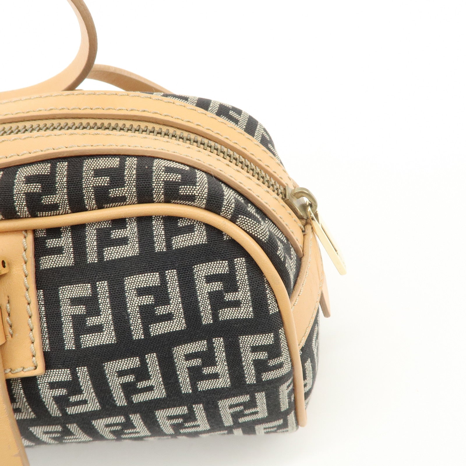 FENDI Zucchino Canvas Leather Mini Boston Bag Hand Bag Black 8BL007