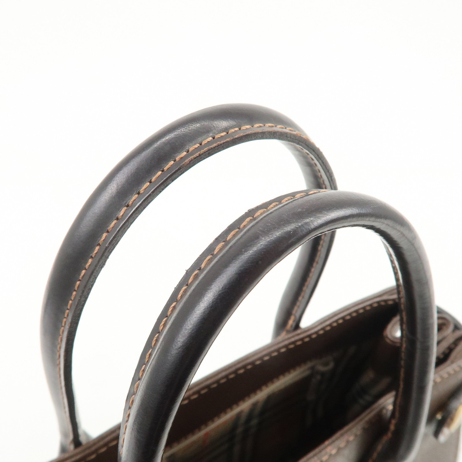 BURBERRY Leather Hand Bag Tote Bag Brown Gold