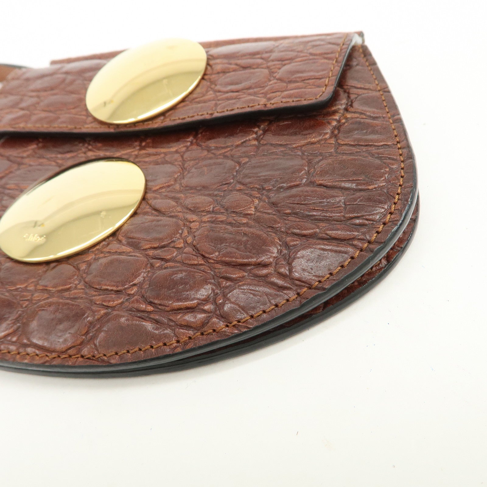 Chloe Logo Embossed Leather Shoulder Bag Hand Bag Brown