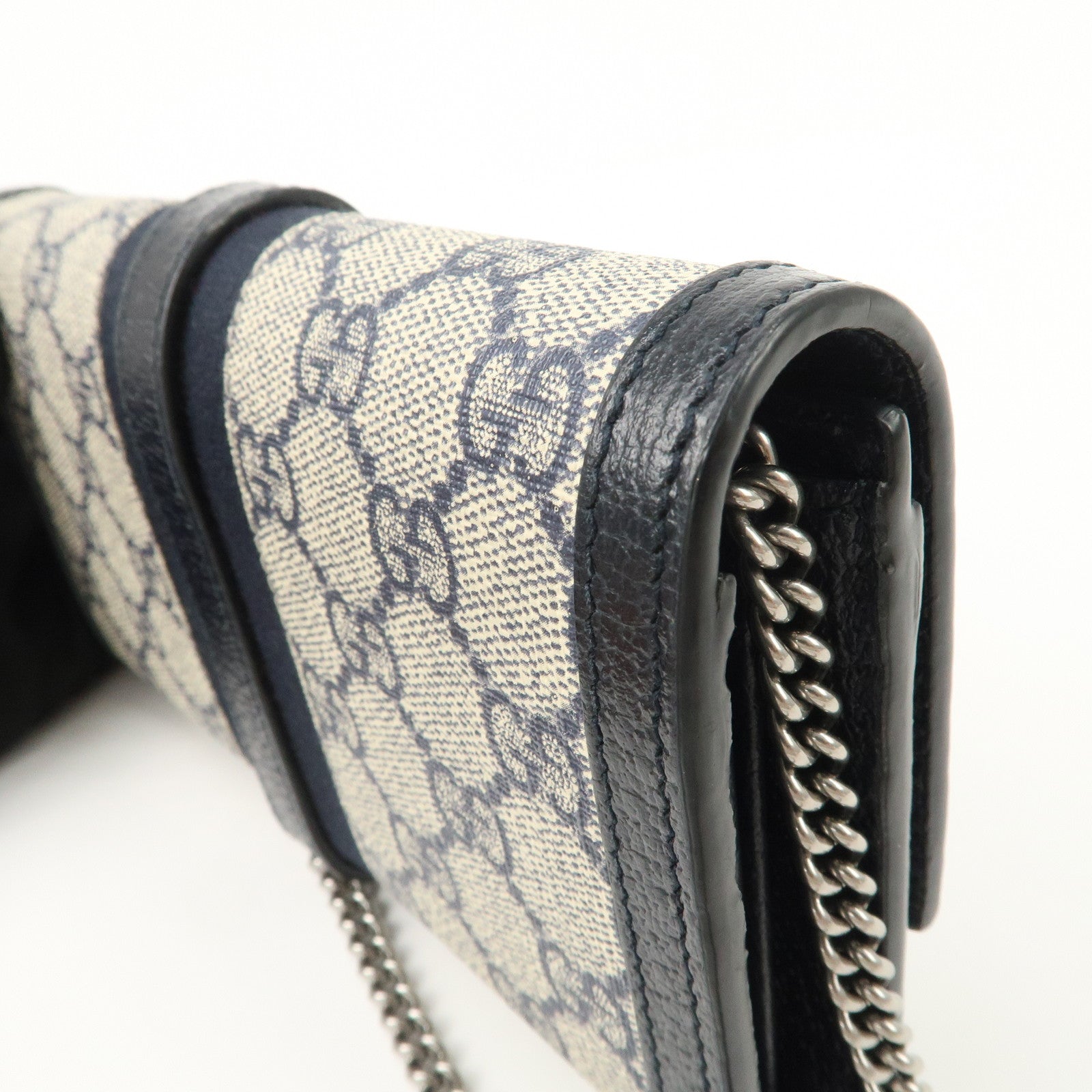 GUCCI New Jackie 1961 Sherry GG Supreme Chain Wallet Navy 652681