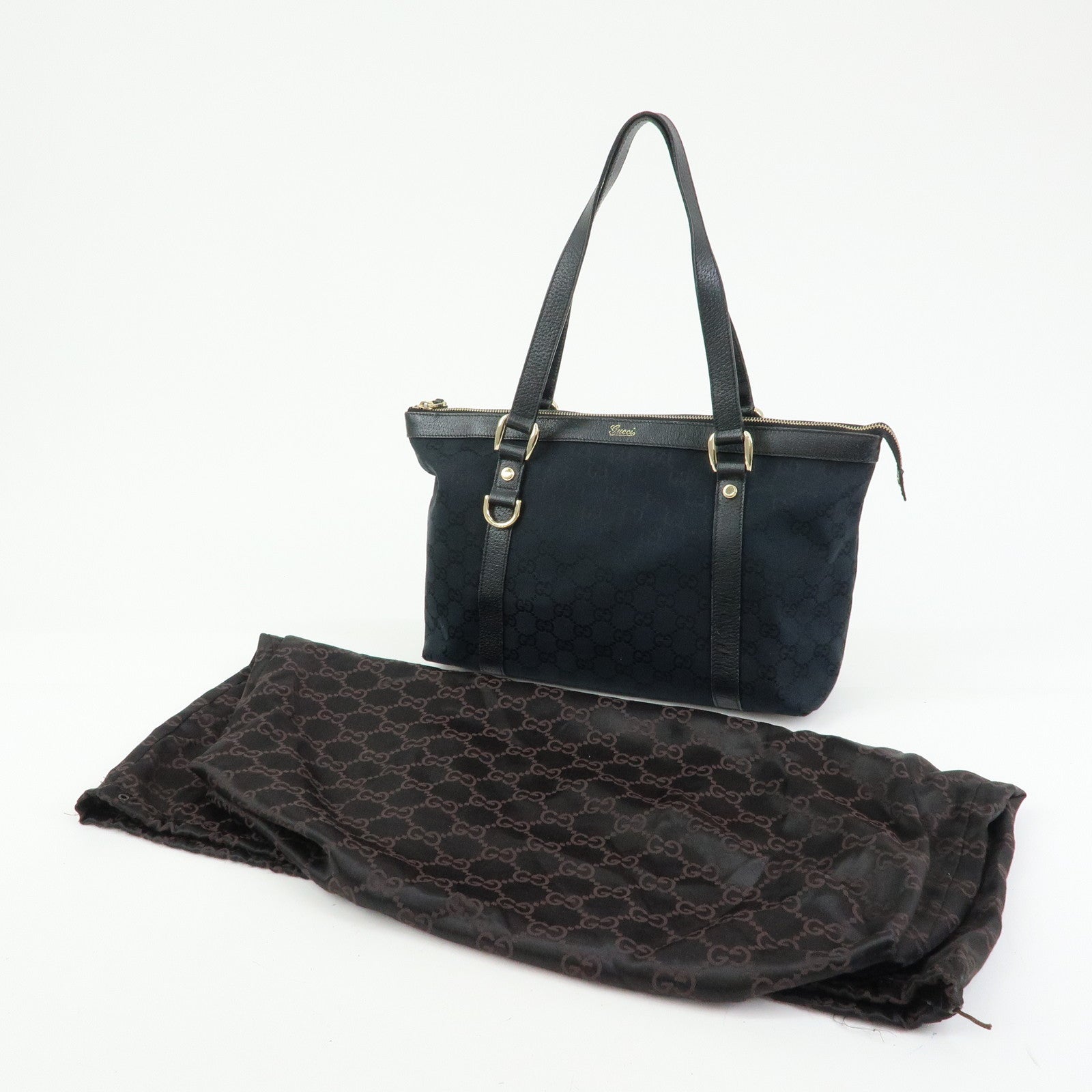 GUCCI Abbey GG Canvas Leather Tote Bag Shoulder Bag Black 141470