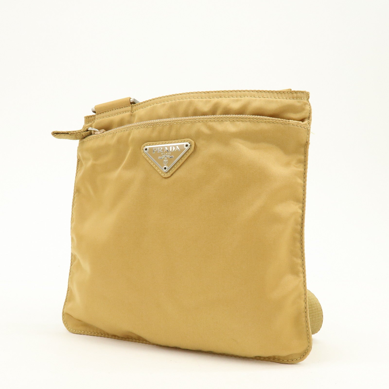 PRADA Triangle Logo Nylon Leather Shoulder Bag Beige B7372