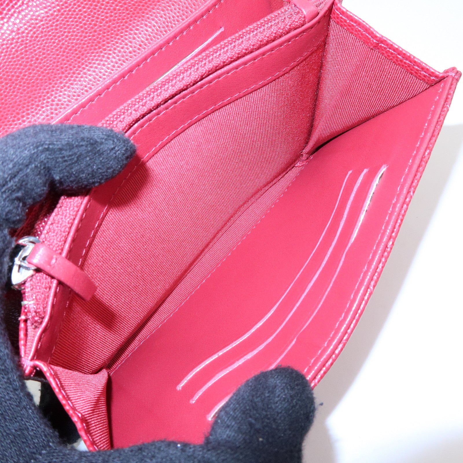 CHANEL COCO Mark Matelasse Caviarskin Flap Long Wallet Red