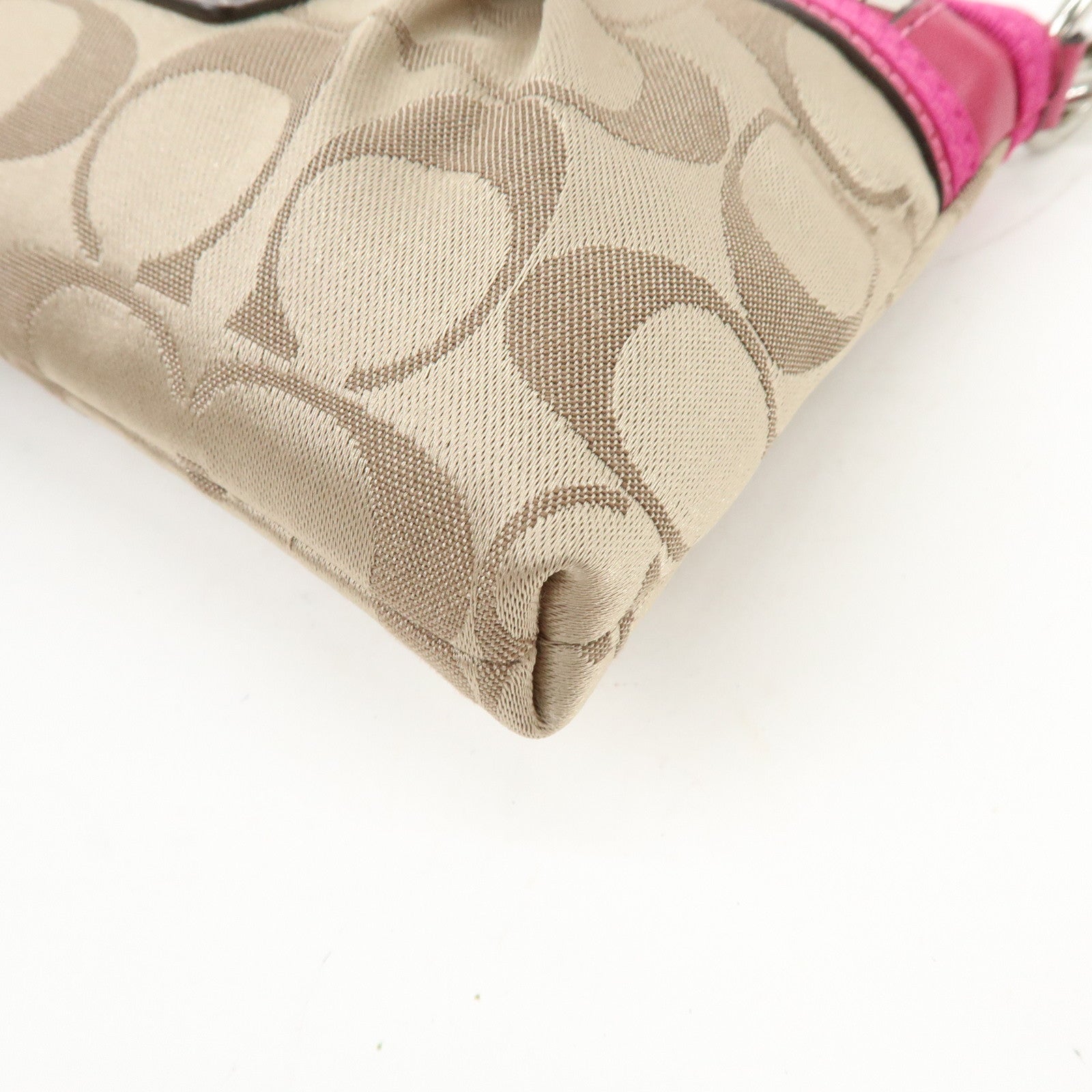 COACH Poppy Signature Nylon Leather Hand Bag Beige Pink