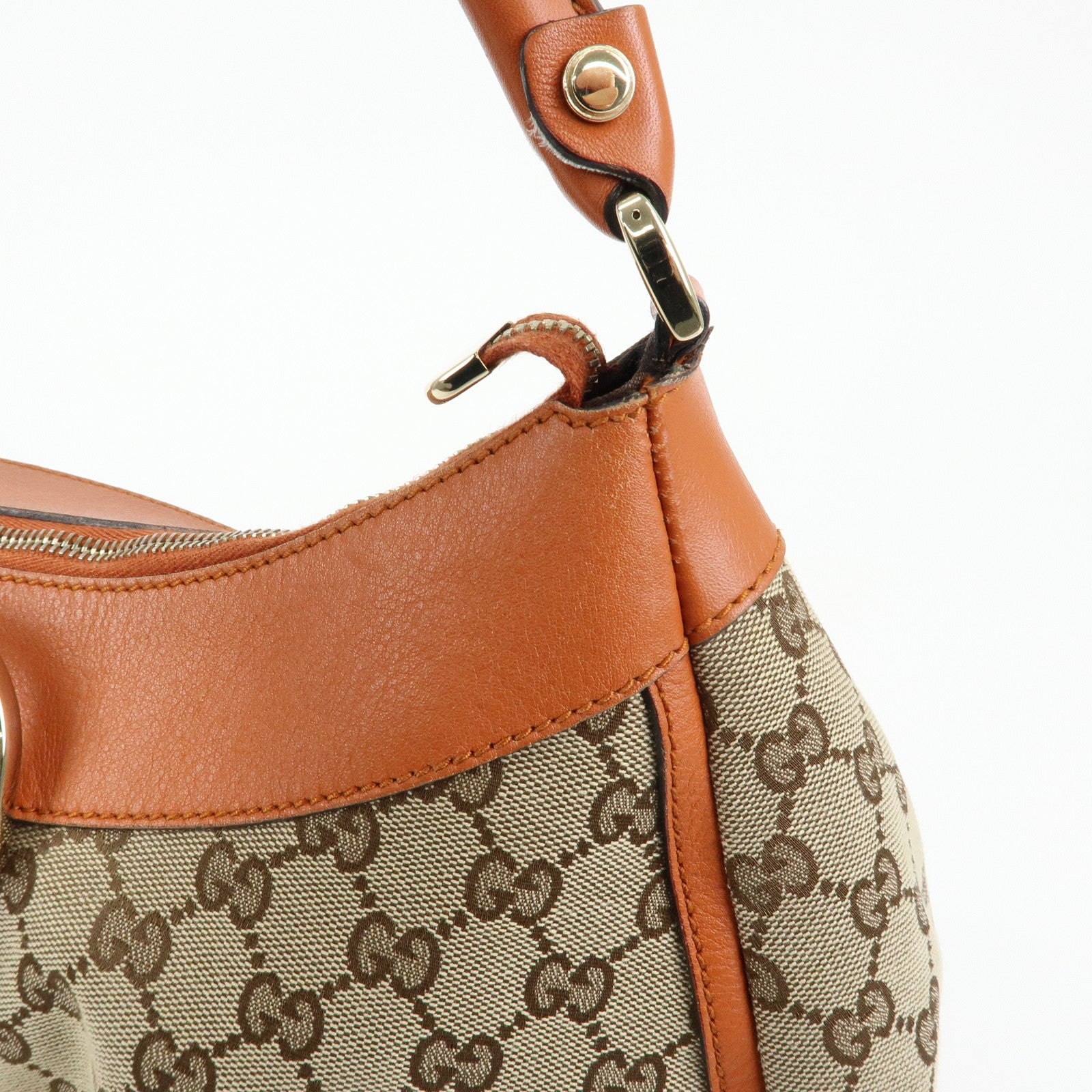 GUCCI Abbey GG Canvas Leather Shoulder Bag Beige Orange 189833