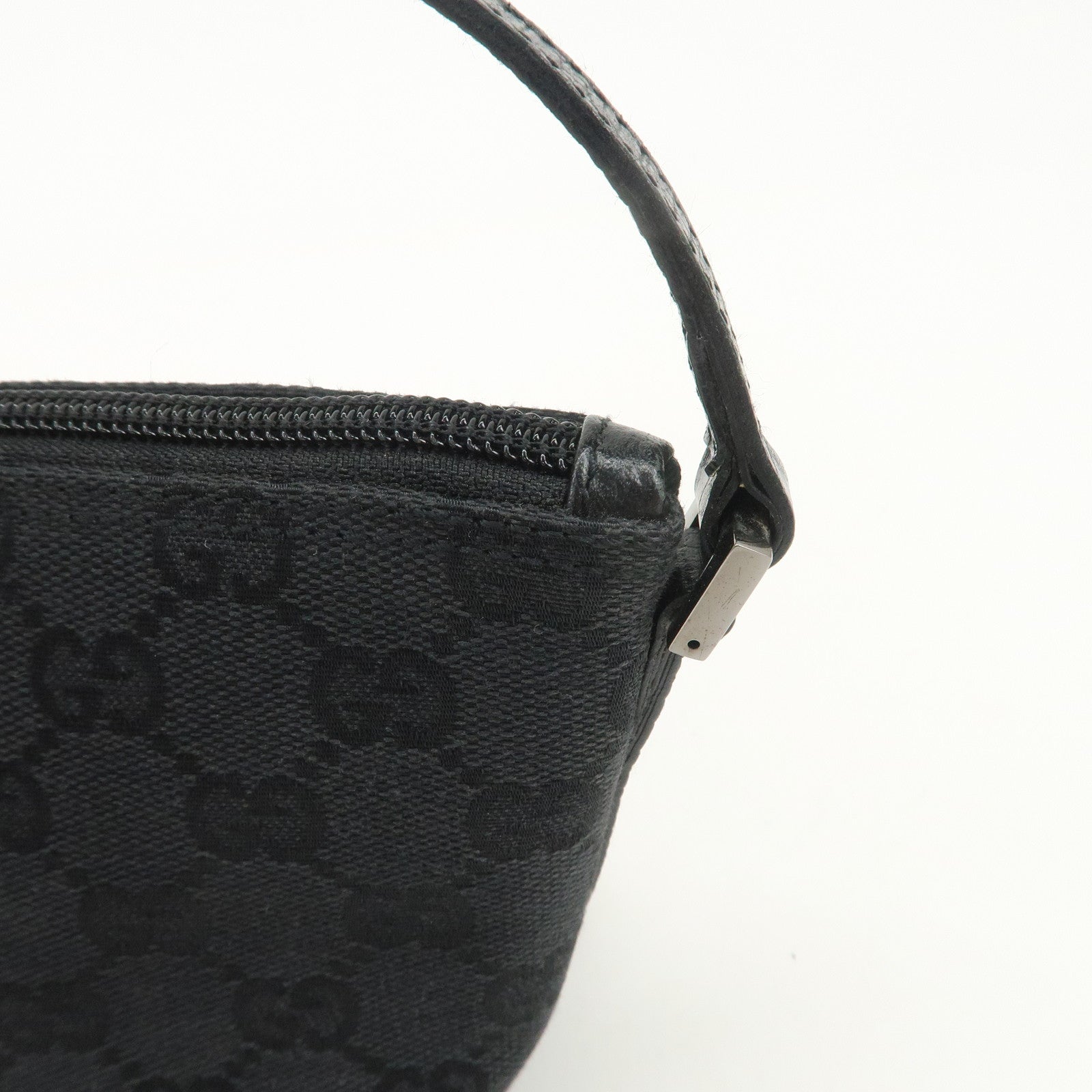 GUCCI  Boat Bag GG Monogram Canvas Leather Hand Bag Black 07198