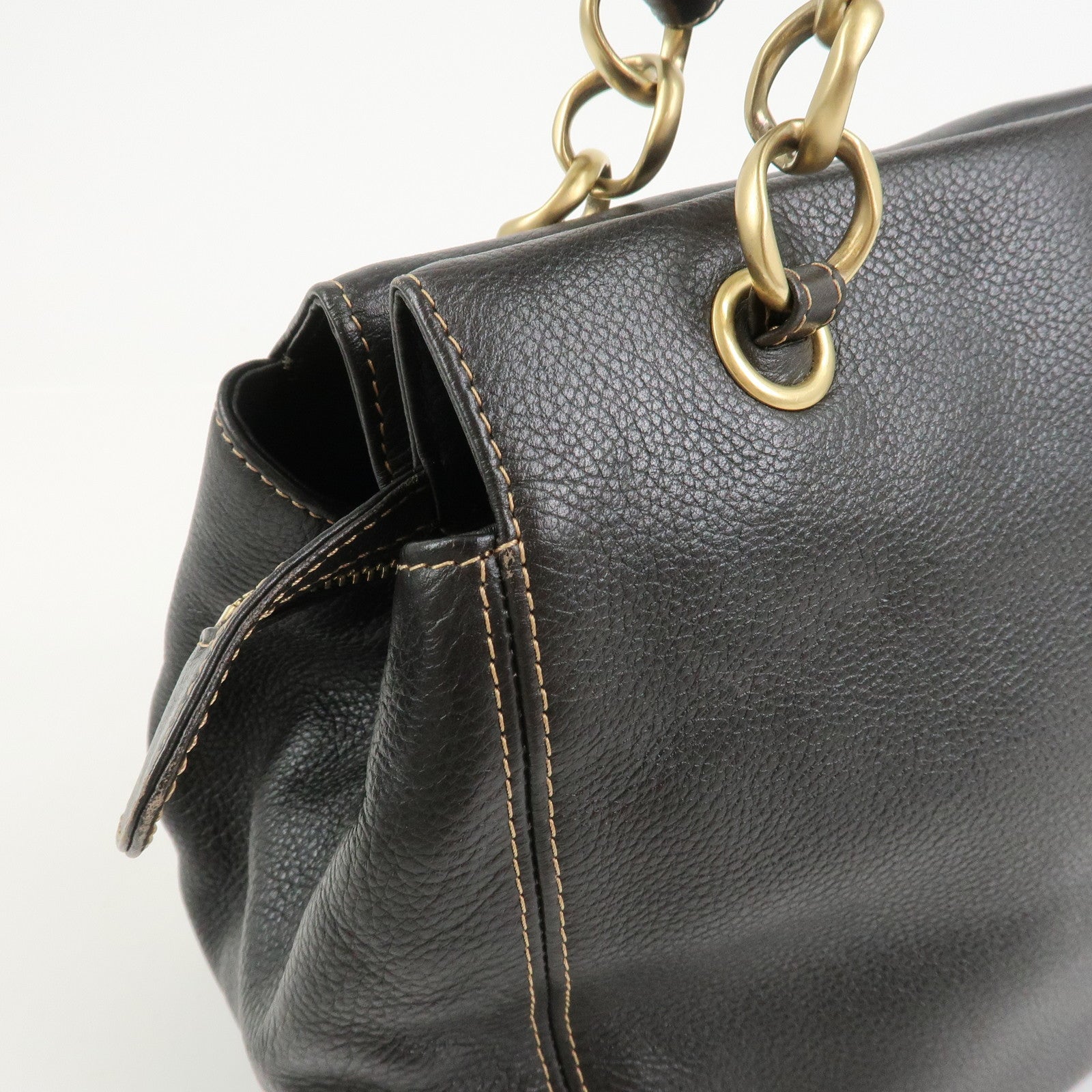 CHANEL COCO Mark Leather Chain Shoulder Bag Hand Bag Dark Brown