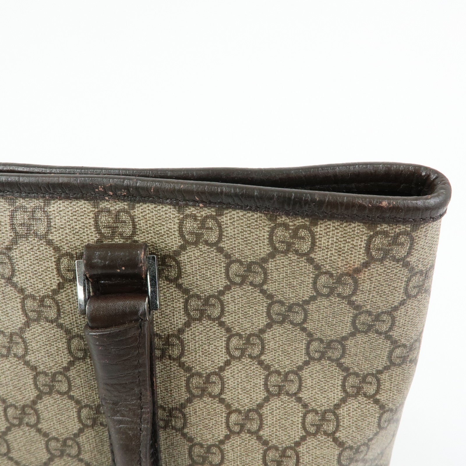 GUCCI GG Supreme Leather Tote Bag Shoulder Bag Beige Brown 114595