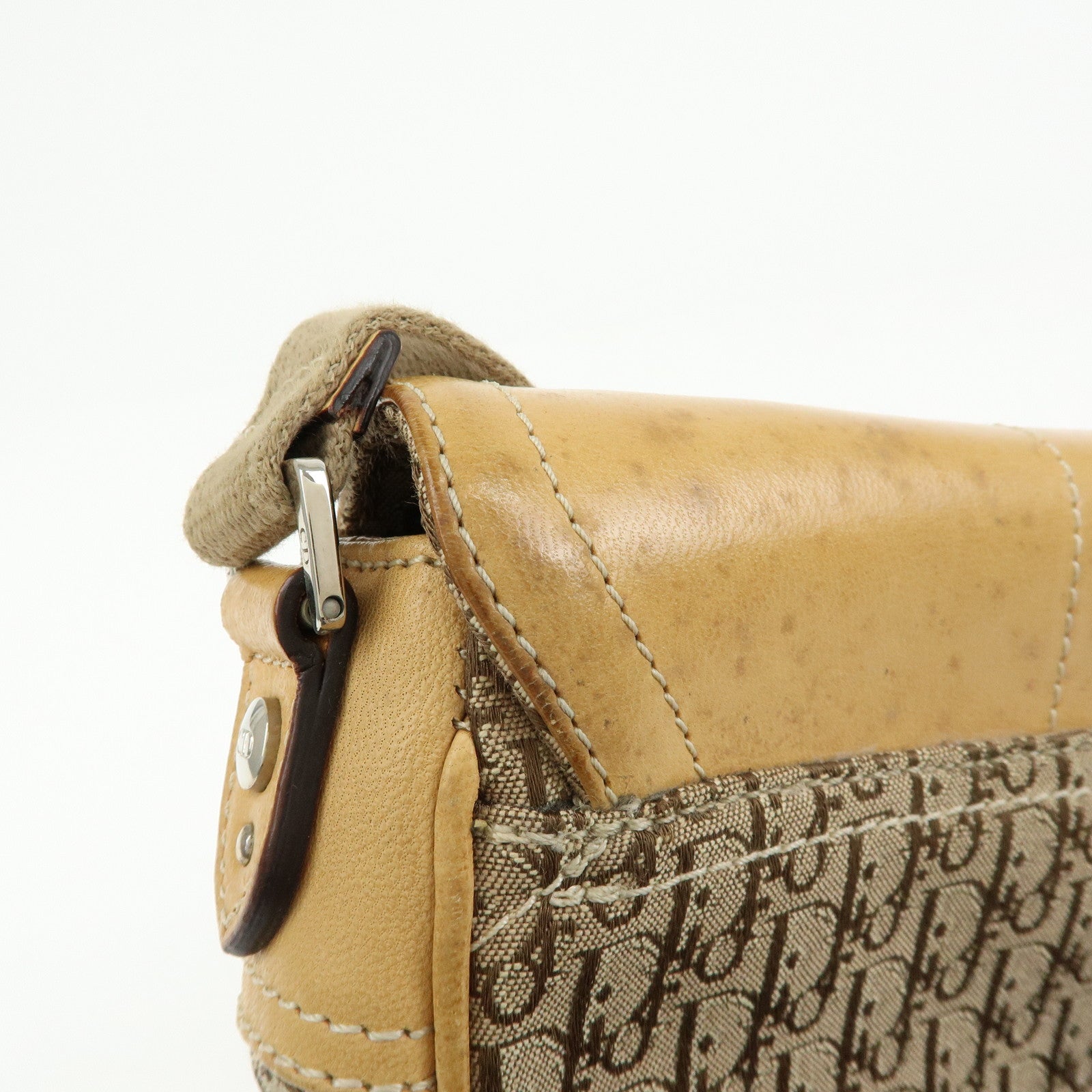 Christian Dior Trotter Canvas Leather Hand Bag Beige Brown