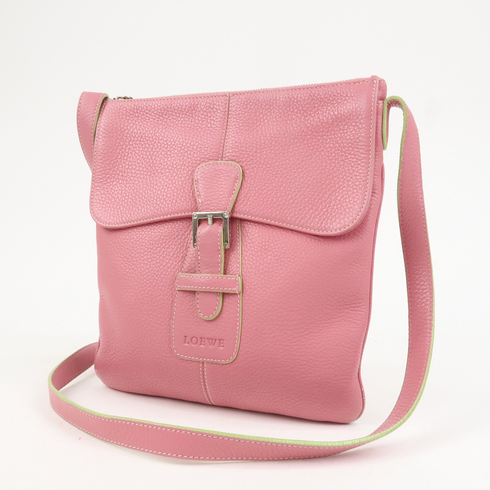 LOEWE Senda Leather Shoulder Bag Crossbody Bag Pink Light Green